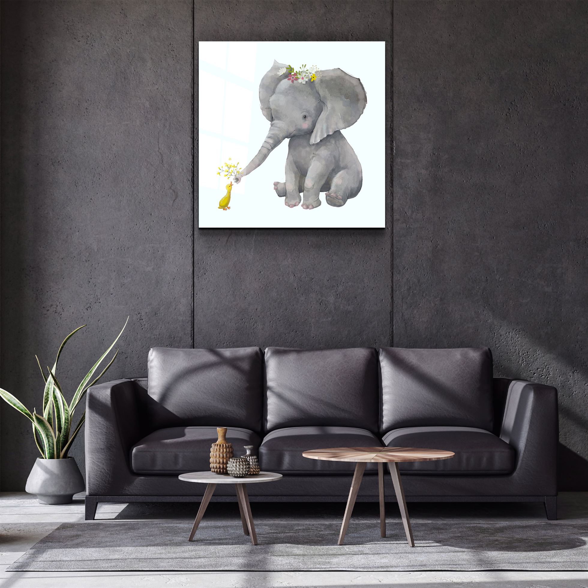 ・"Elephant and Duck"・Glass Wall Art
