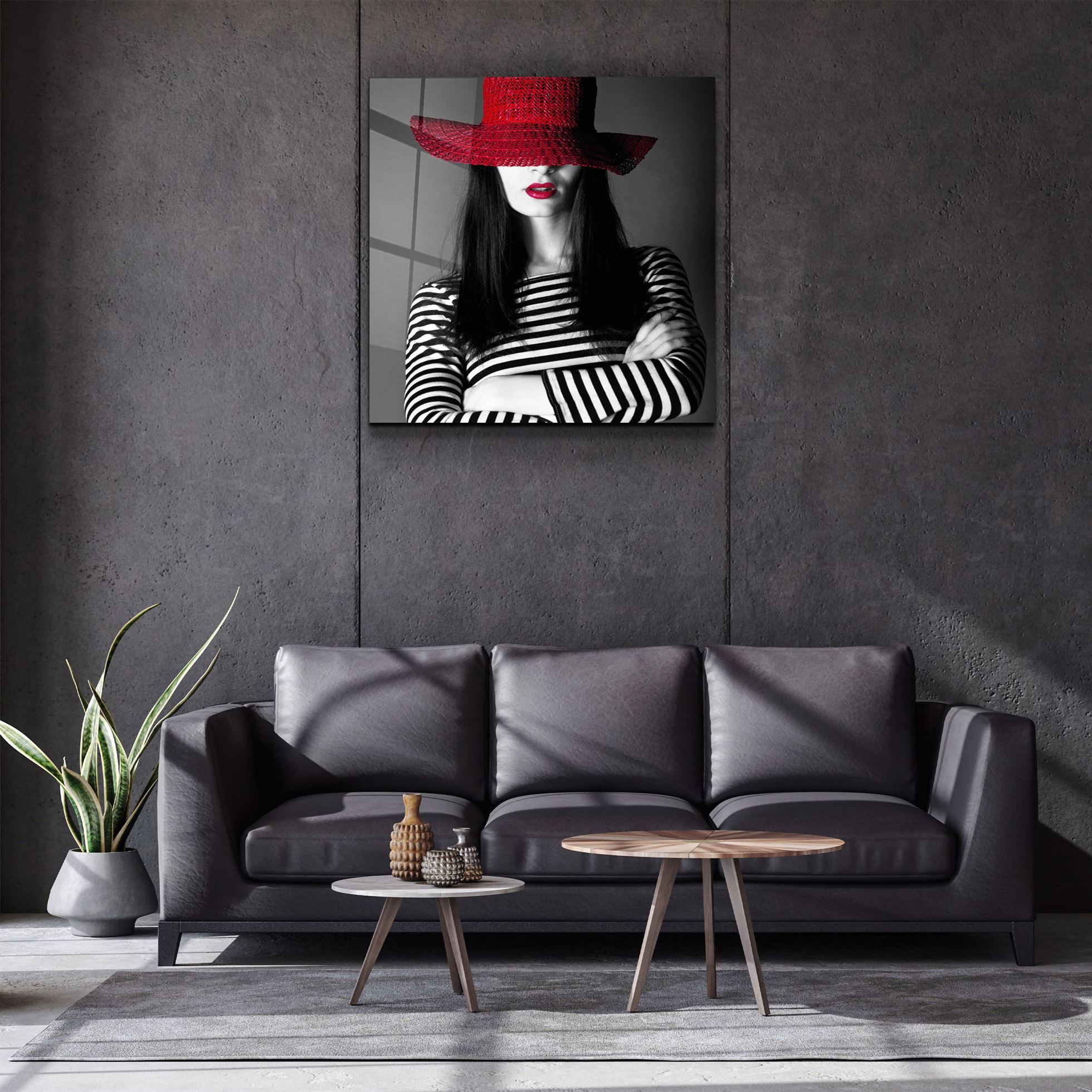 ・"Woman in Red Hat"・Glass Wall Art