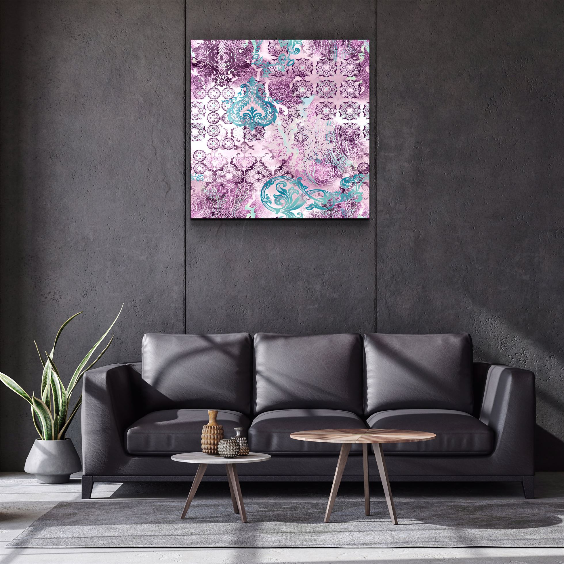 ・"Damassé violet"・Art mural en verre