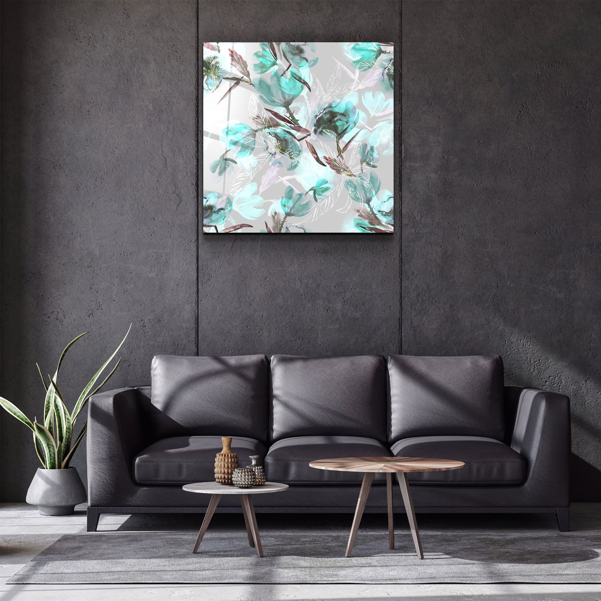 ・"Fleur verte"・Art mural en verre