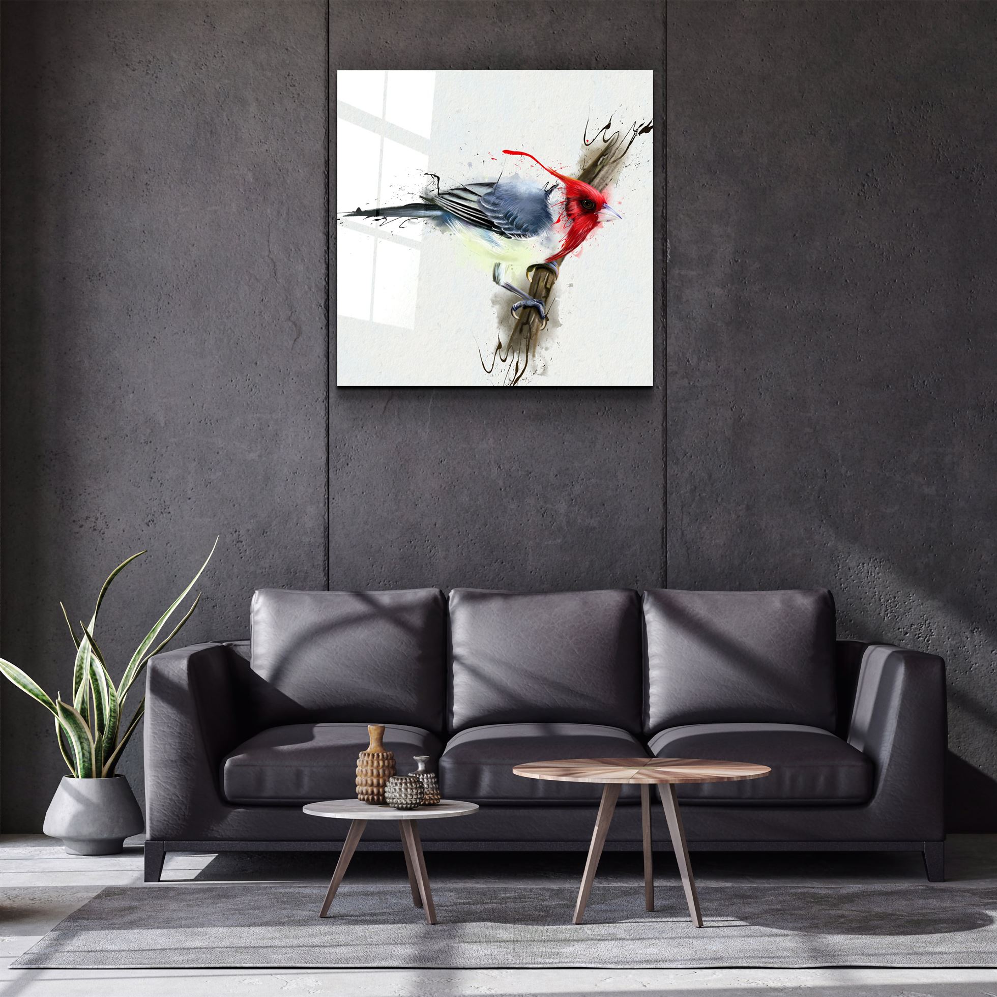 ・"Oiseau rouge"・Art mural en verre