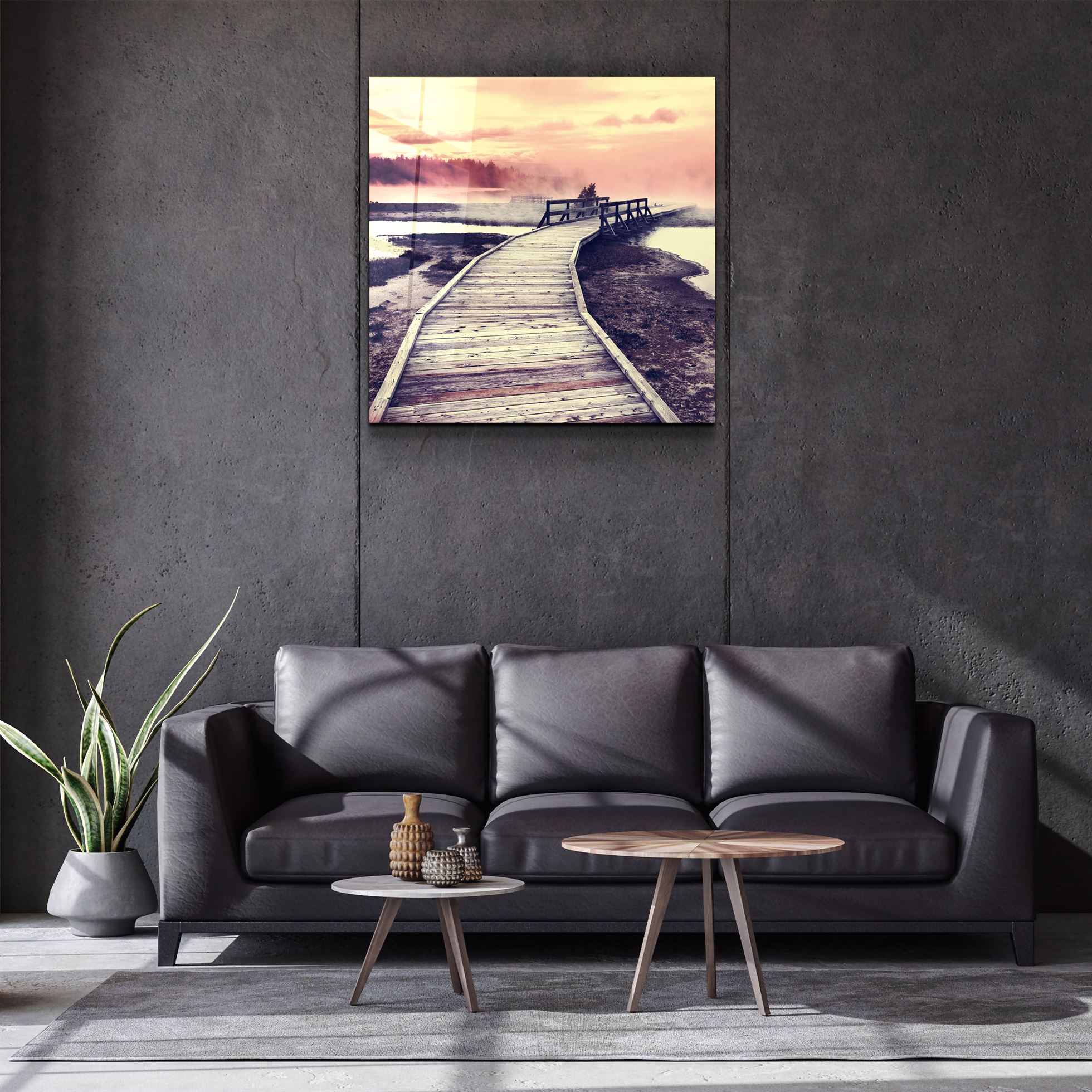 ・"Paysage au coucher du soleil"・Art mural en verre