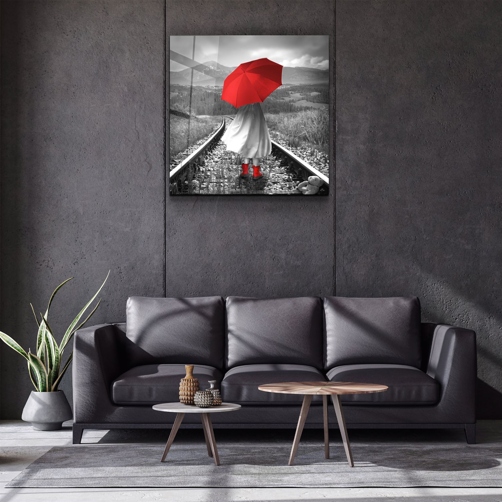 ・"Girl with Red Umbrella"・Glass Wall Art