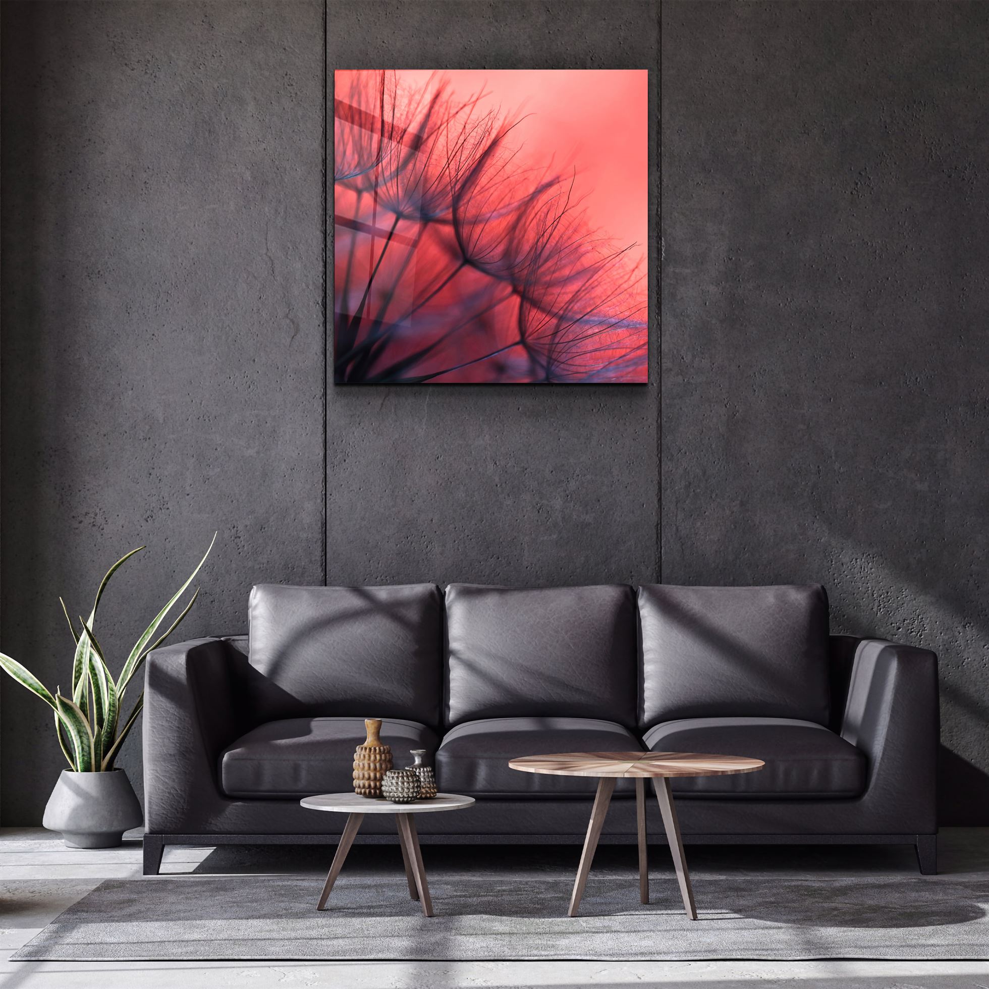 ・"Fleur et coucher de soleil"・Art mural en verre