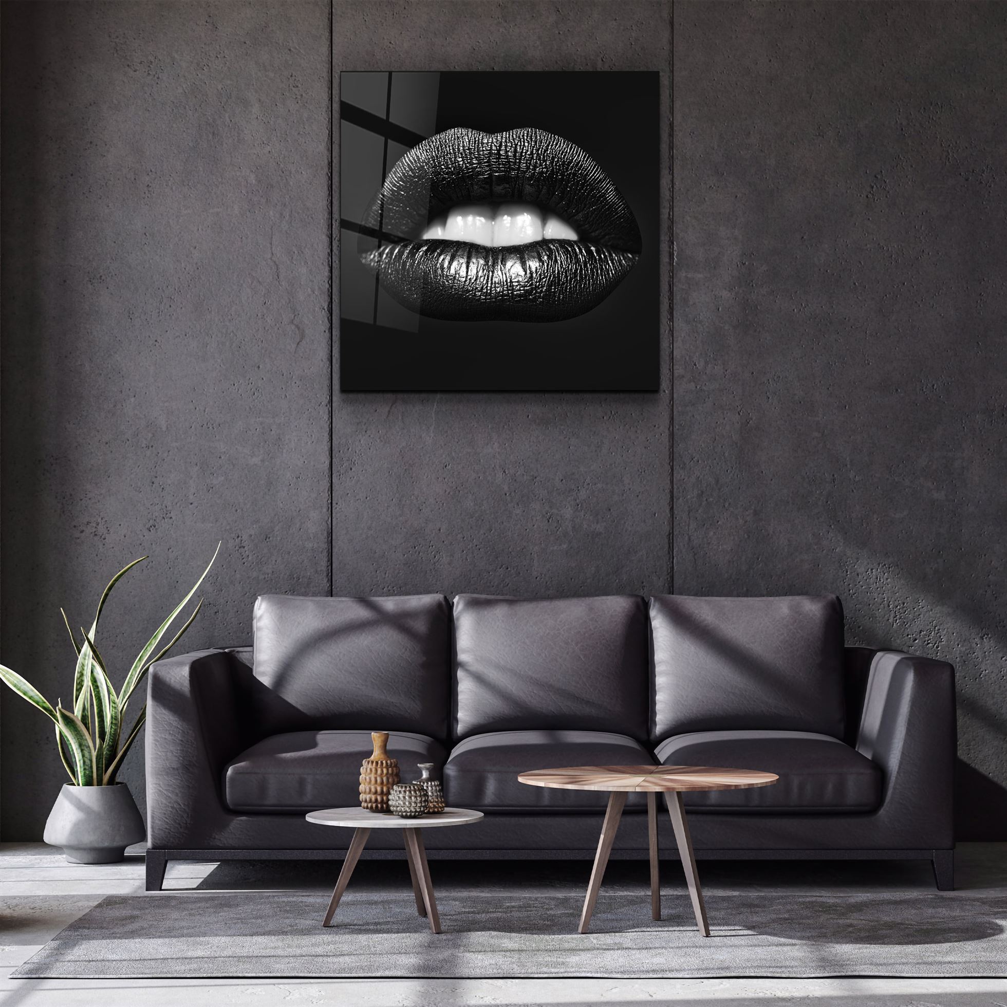 ・"Black Lips"・Glass Wall Art