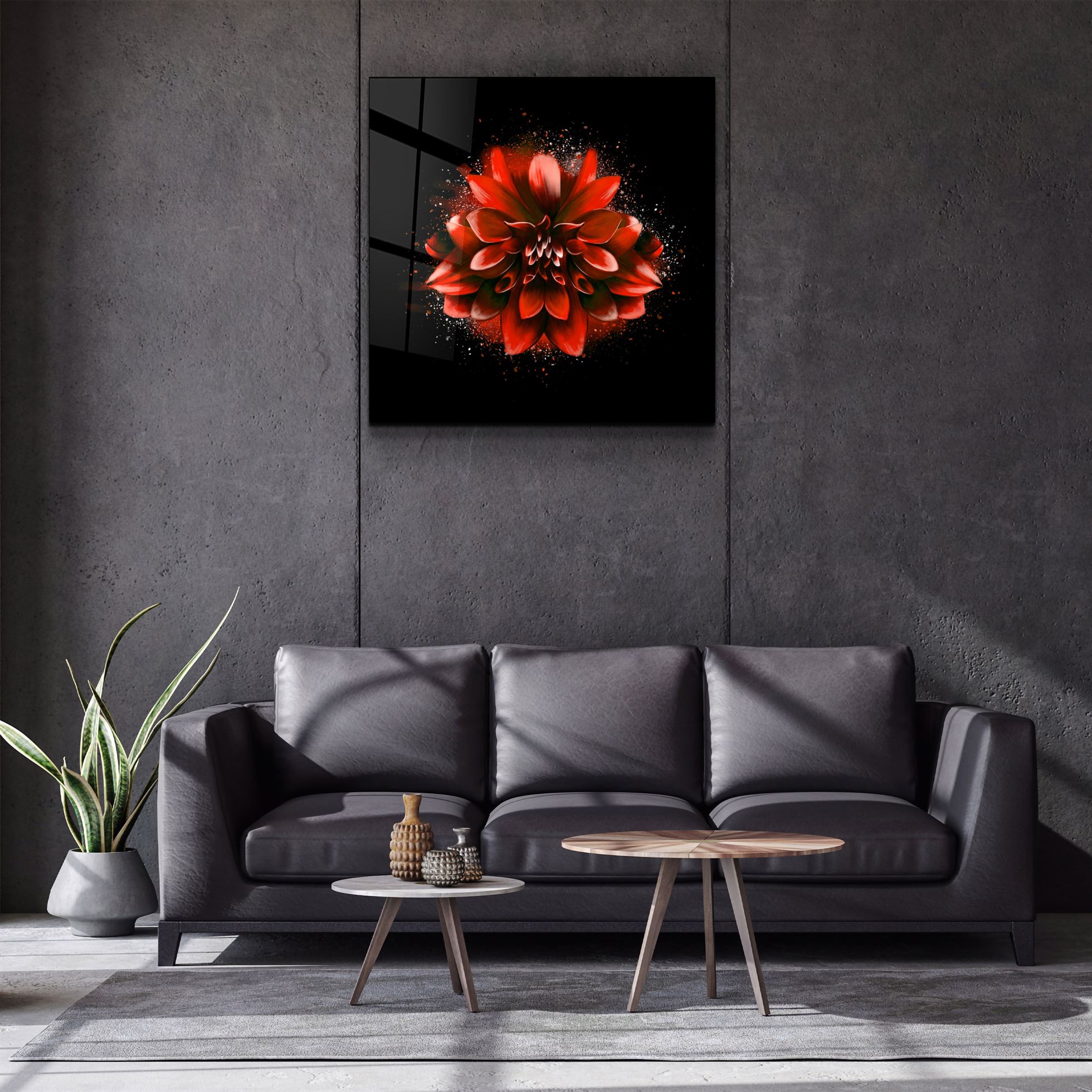 ・"Fleur rouge"・Art mural en verre