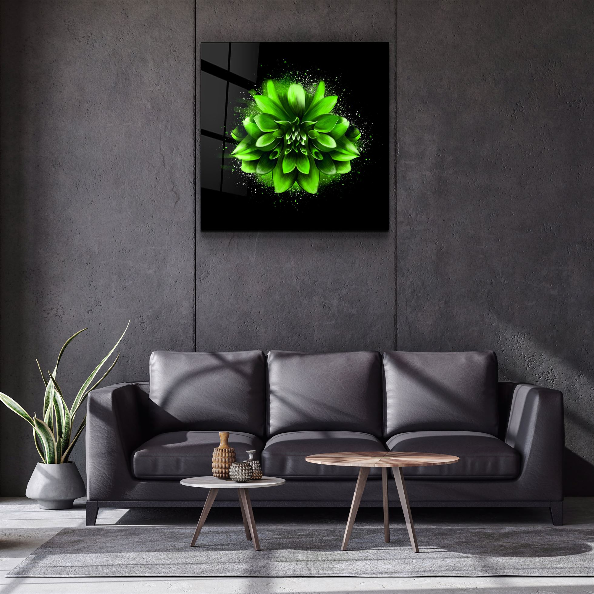 ・"Green Flower"・Glass Wall Art