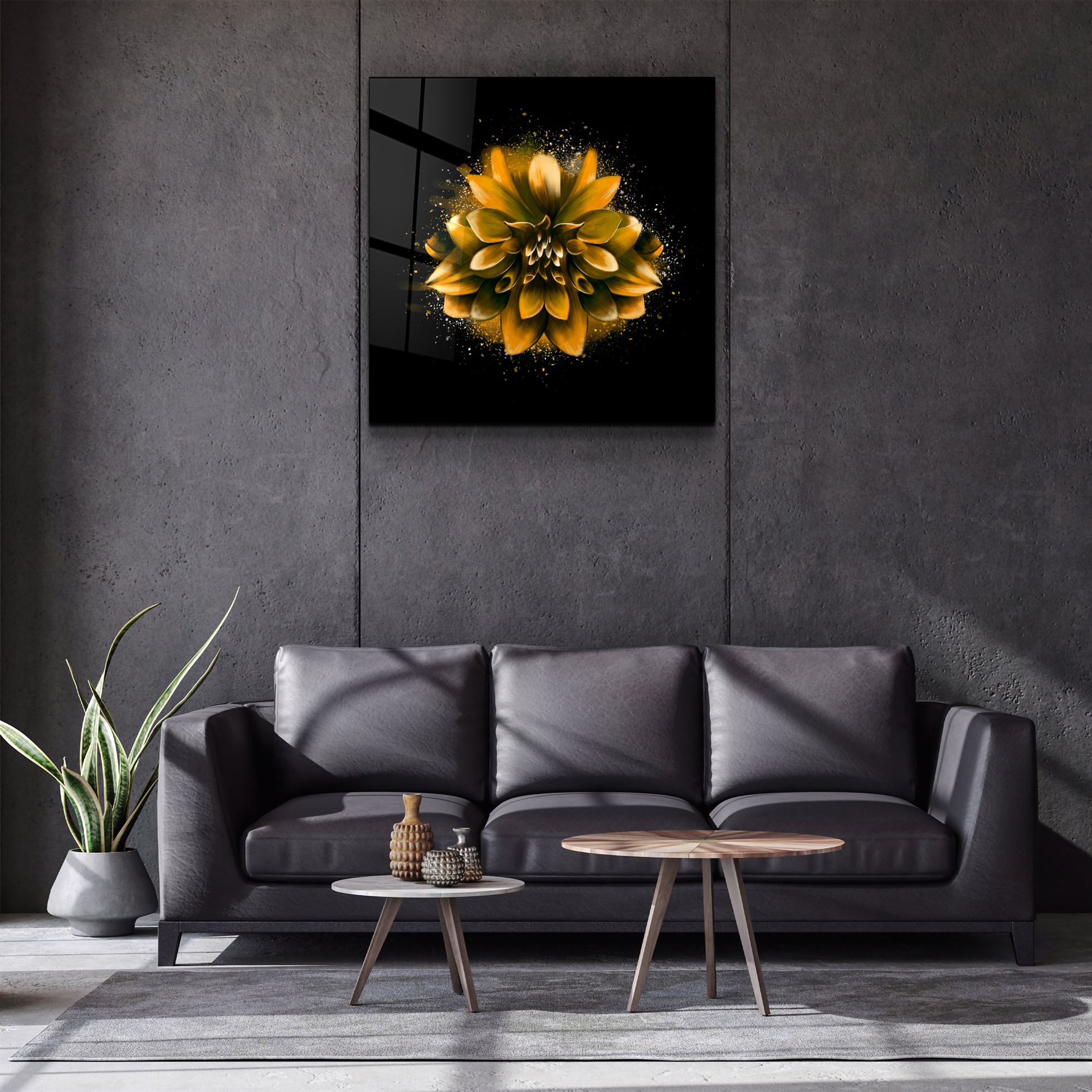 ・"Fleur jaune"・Art mural en verre