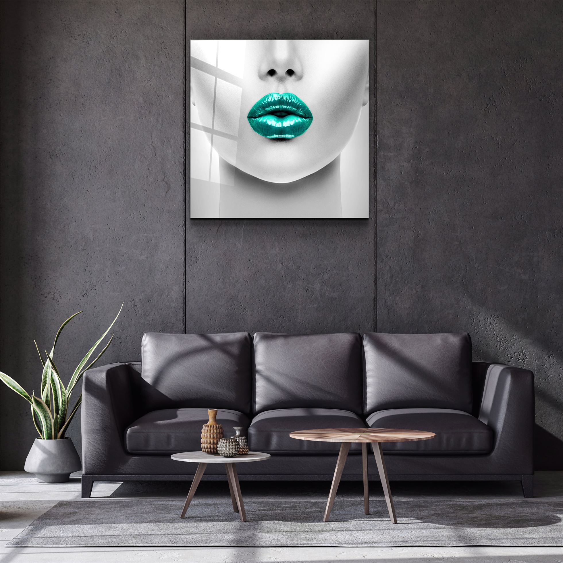 ・"Green Lips"・Glass Wall Art