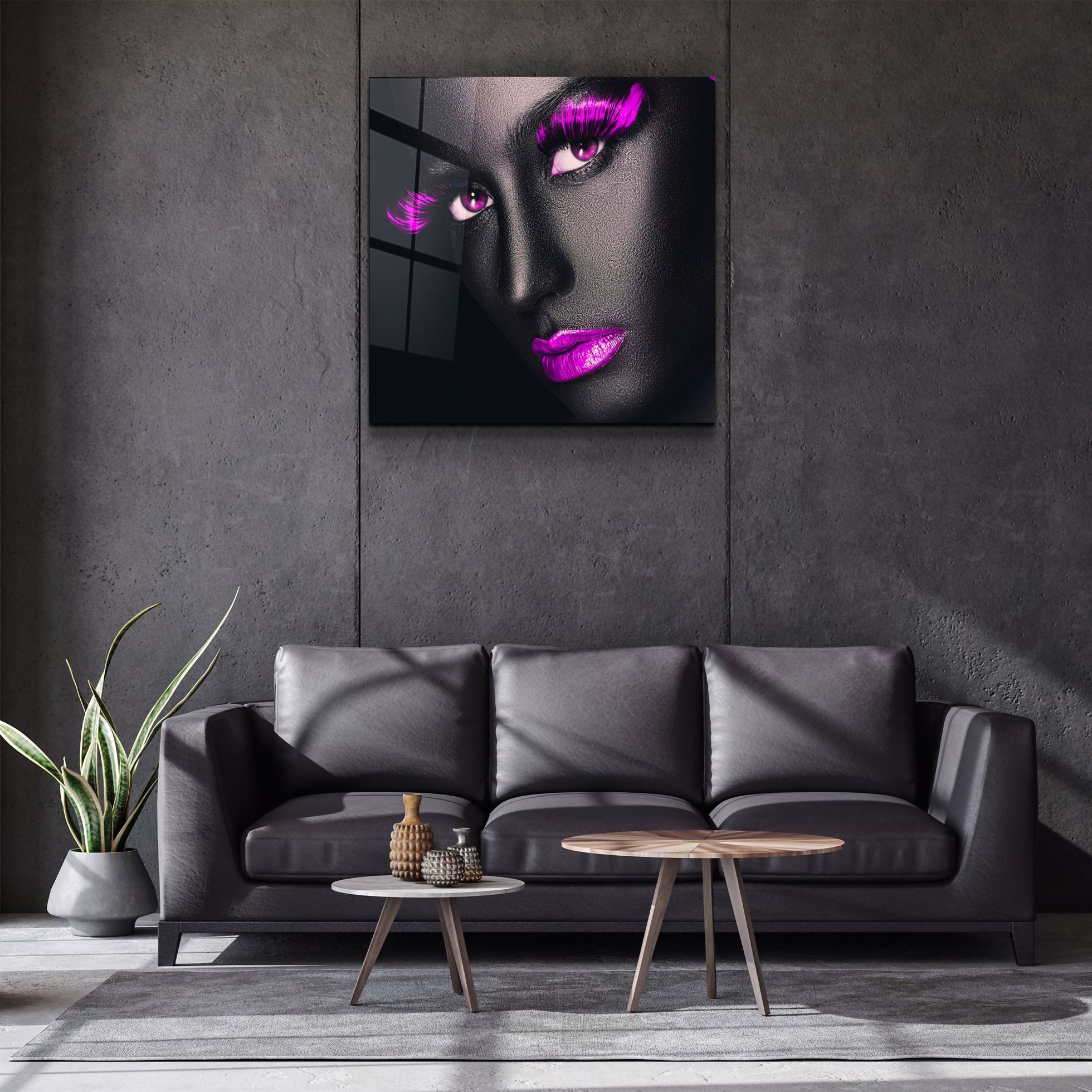 ・"Pink Lips and Eyes"・Glass Wall Art