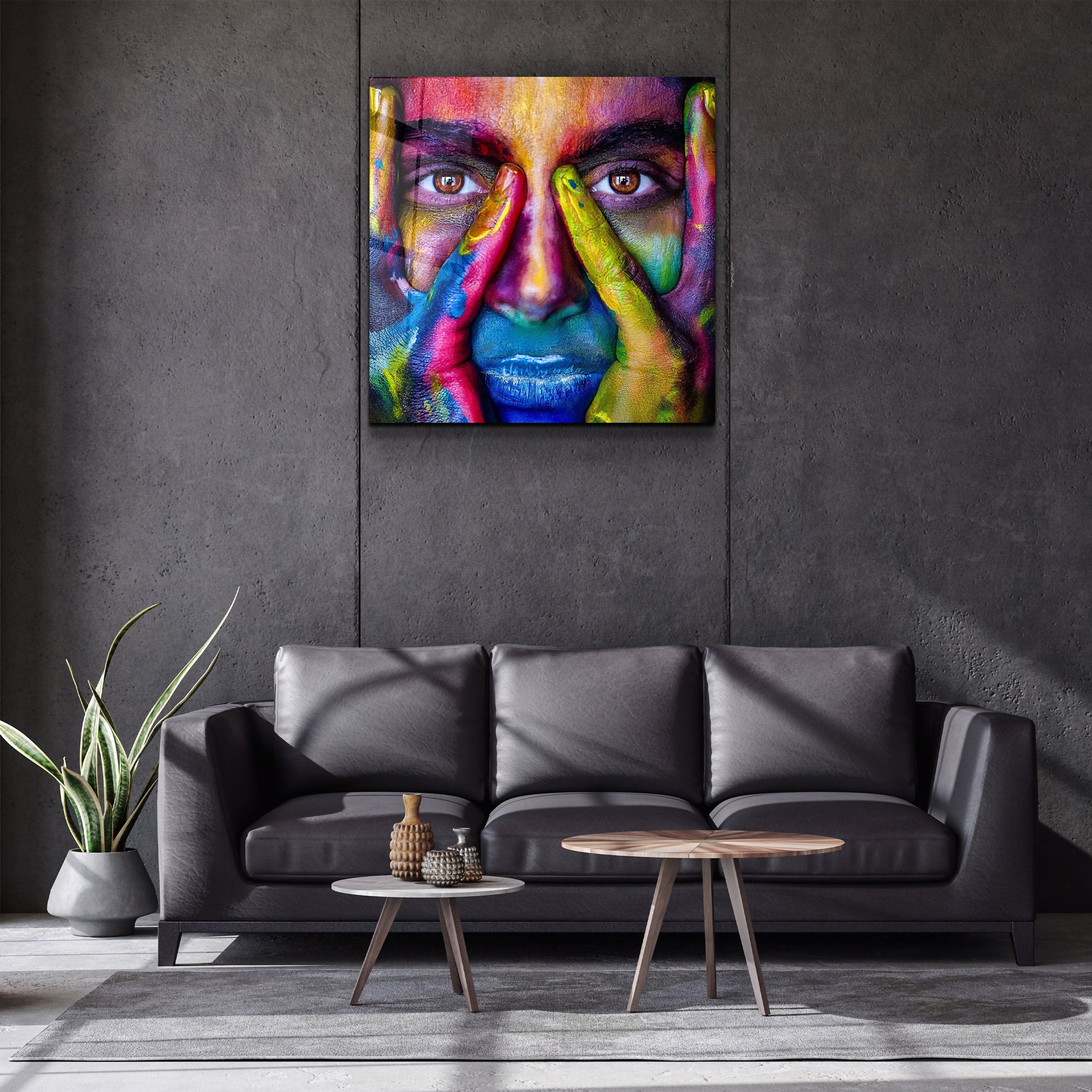 ・"Abstract Colorful Face"・Glass Wall Art