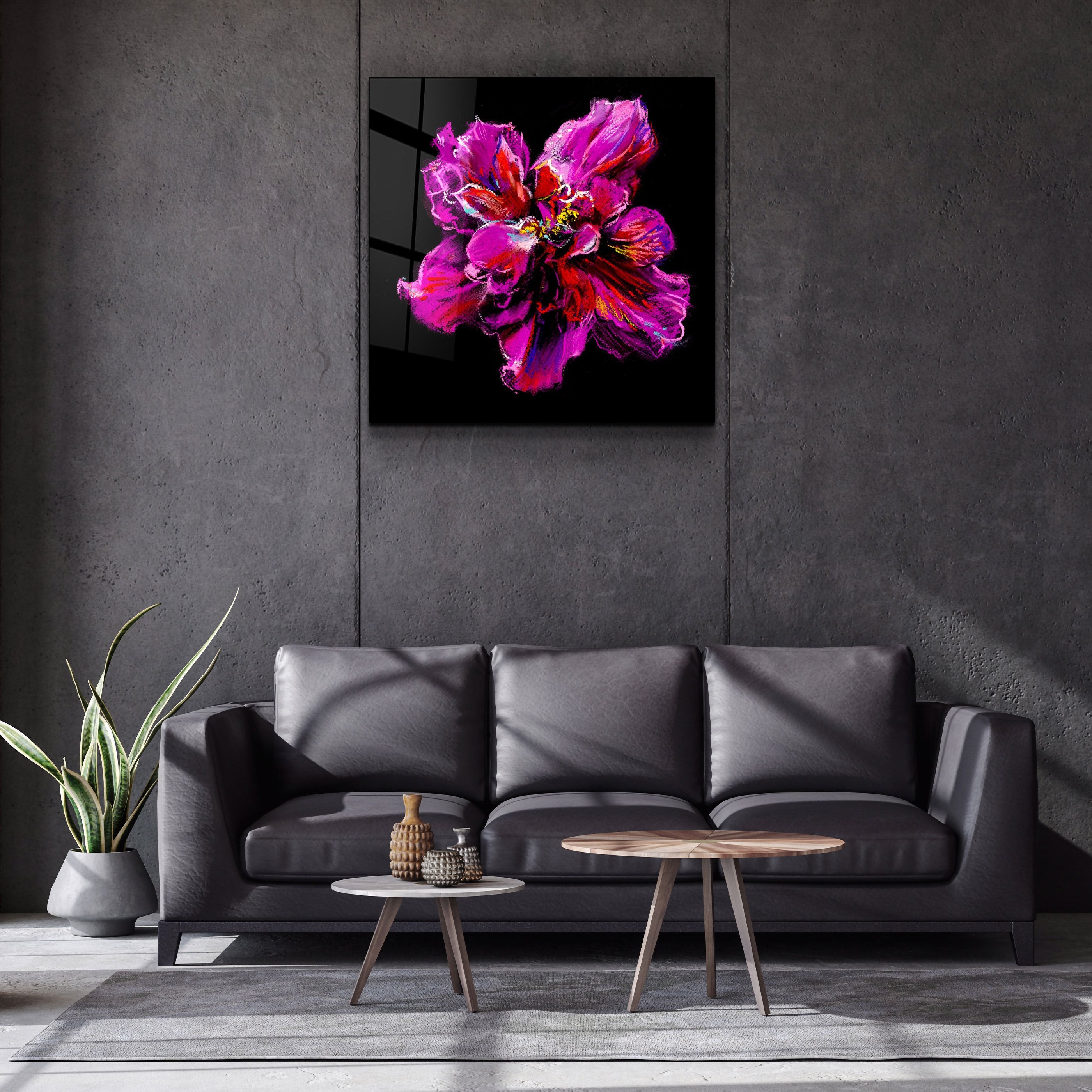 ・"Abstract Purple Flower"・Glass Wall Art