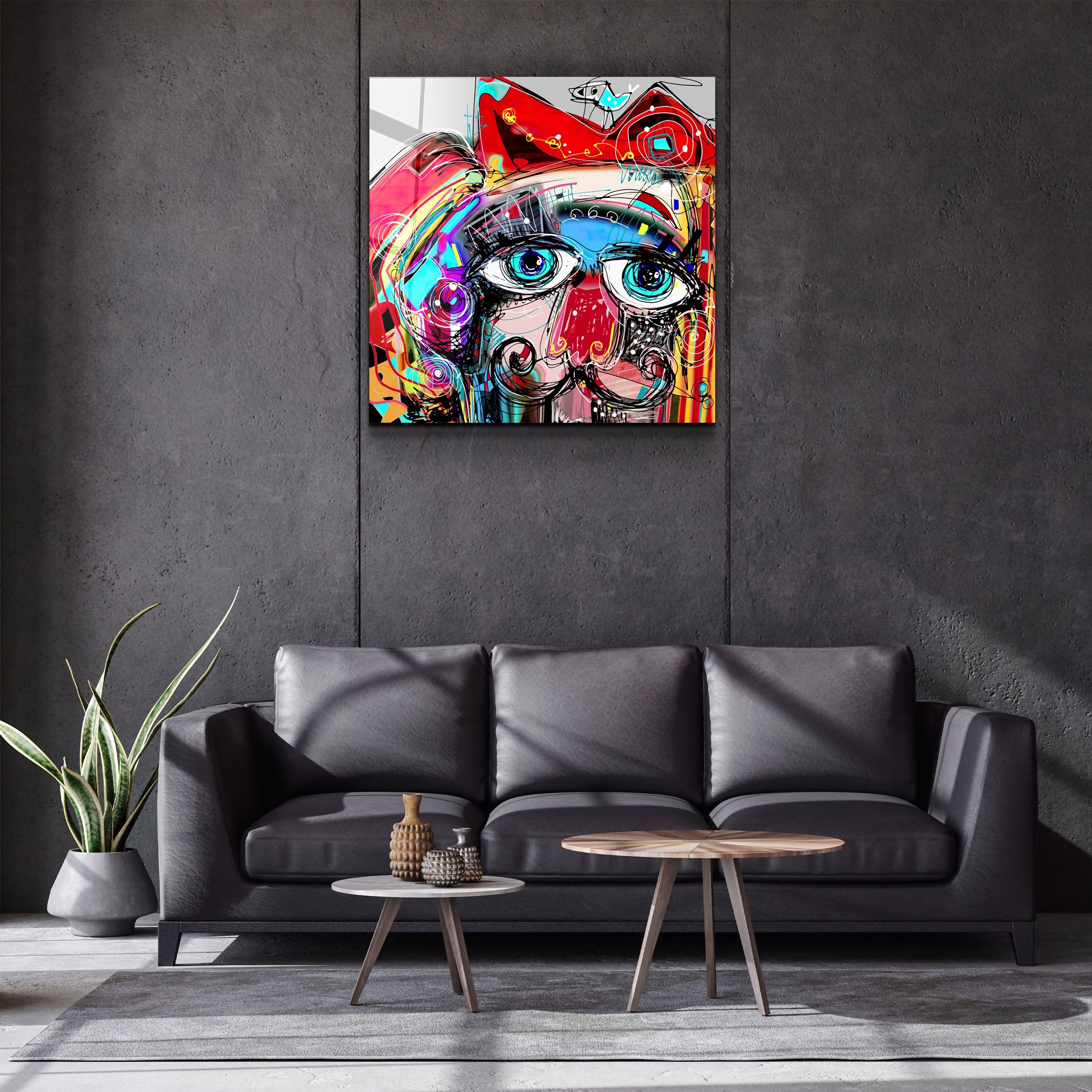 ・"Abstract Colorful Portrait"・Glass Wall Art