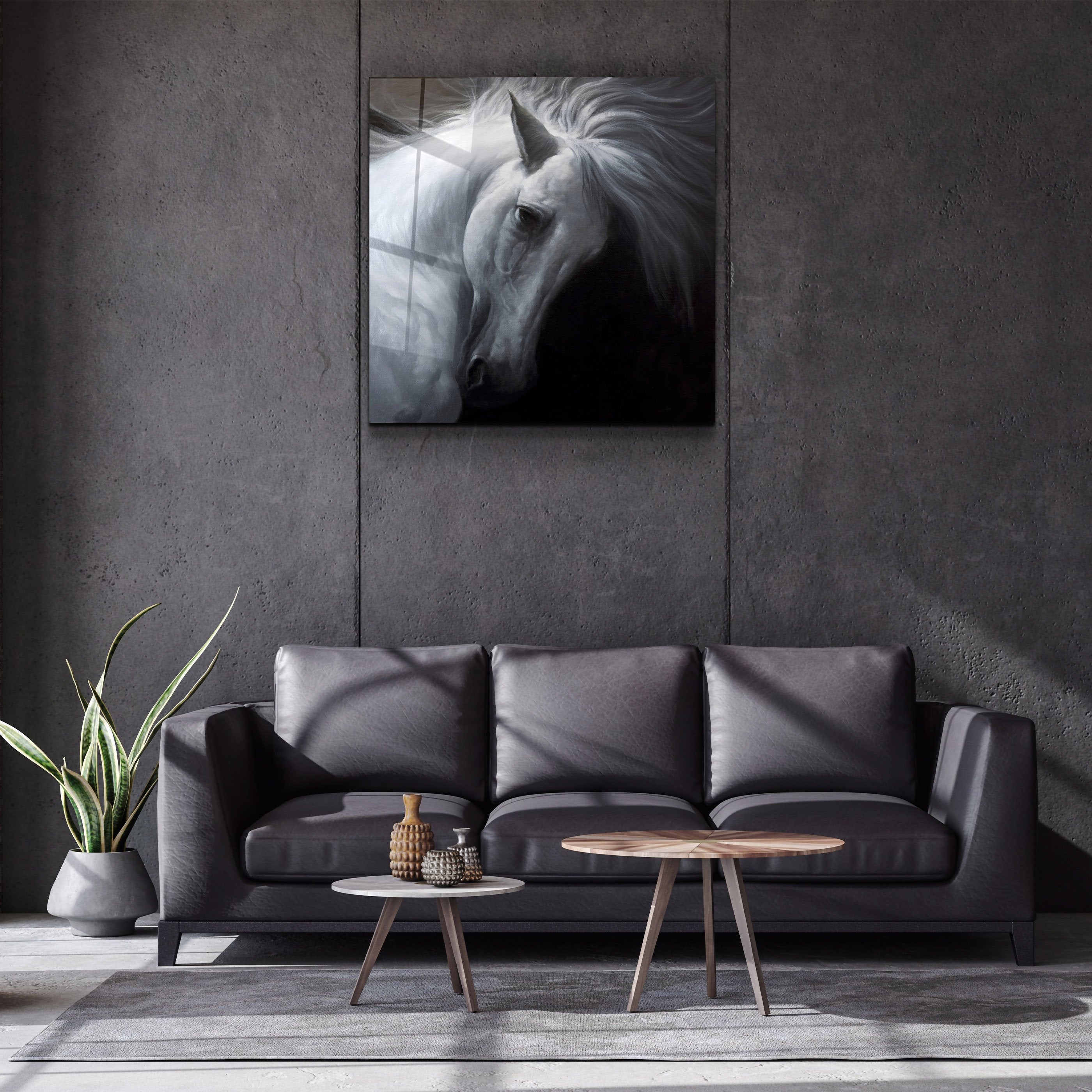 ・"Abstract White Horse"・Glass Wall Art