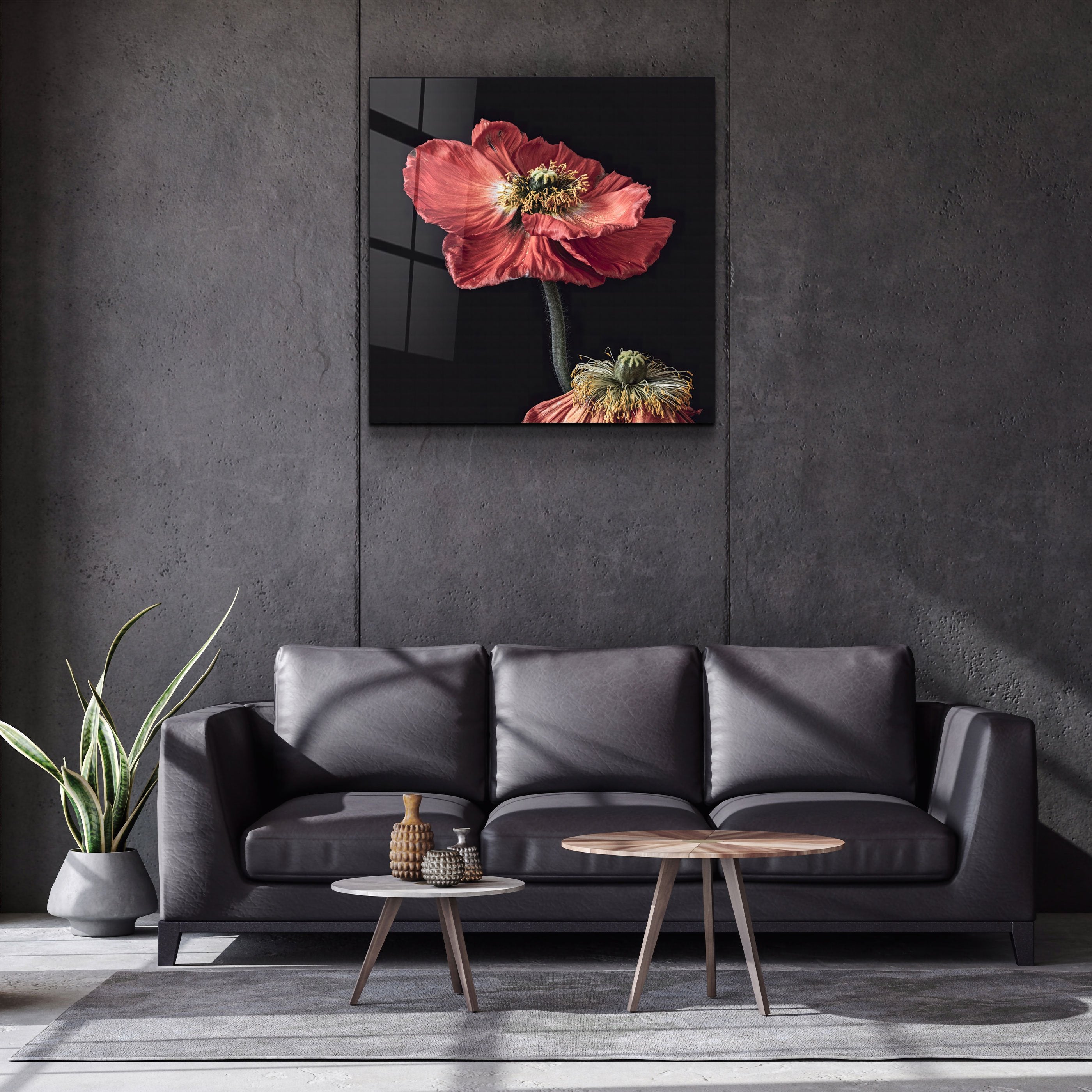 ・"Fleurs rouges"・Art mural en verre