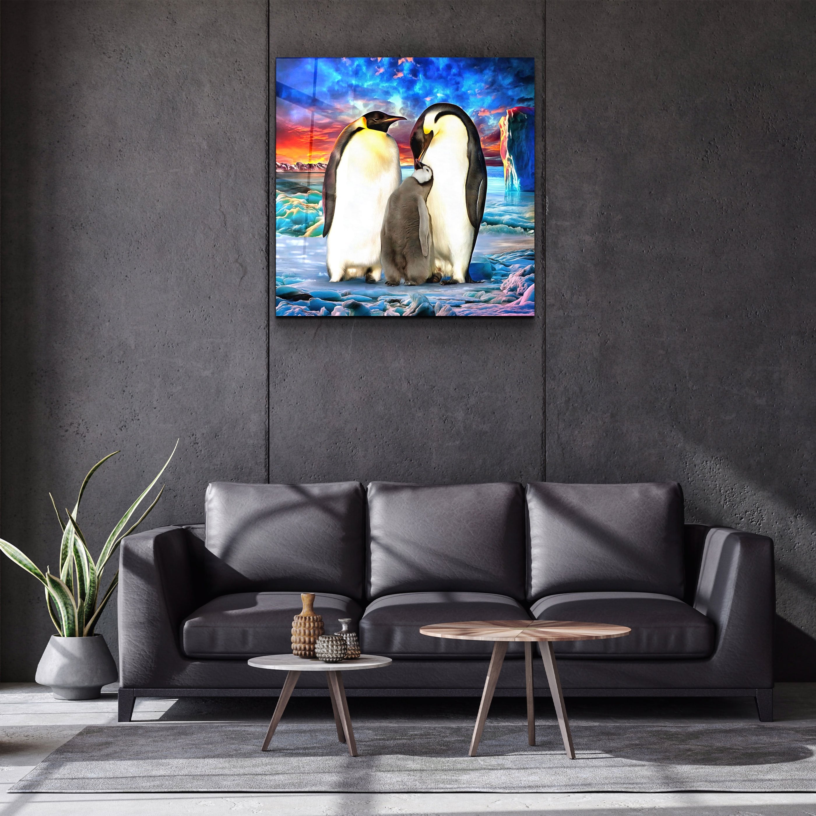 ・"Famille de pingouins"・Art mural en verre