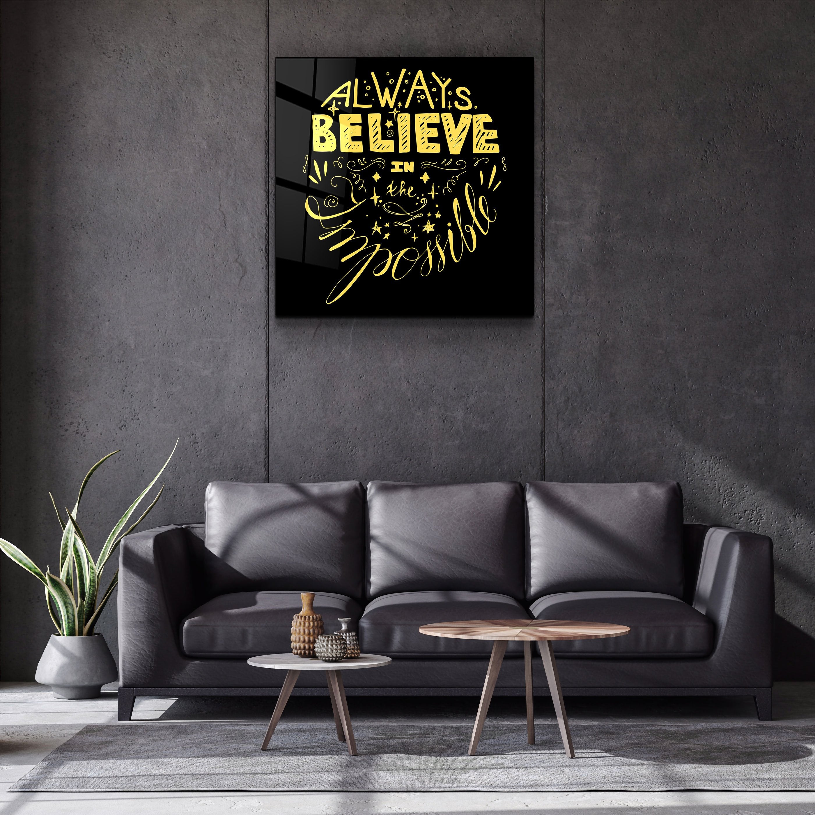 ・"Always Believe in the Impossible-Yellow"・Glass Wall Art