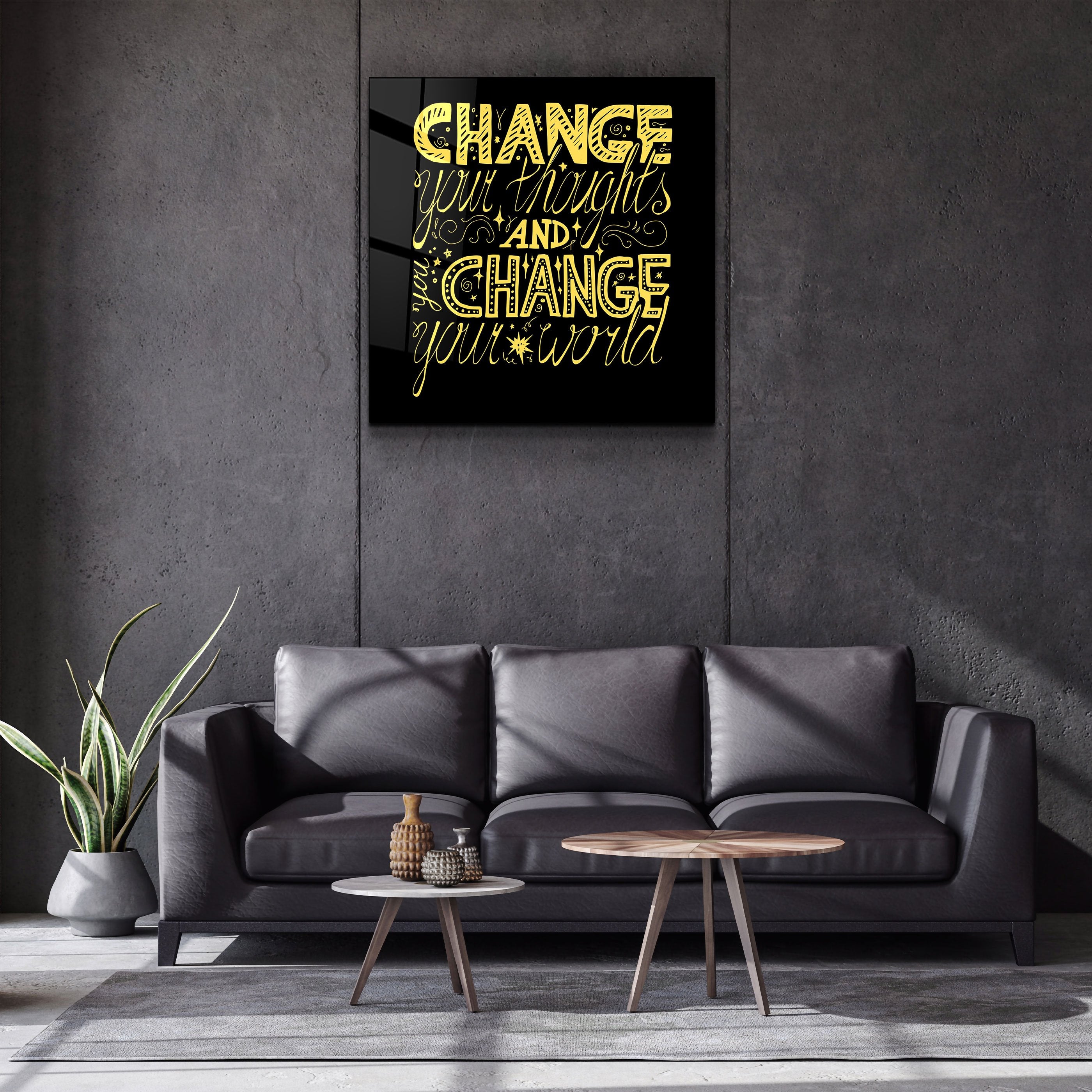 ・"Change Your World - Yellow"・Glass Wall Art