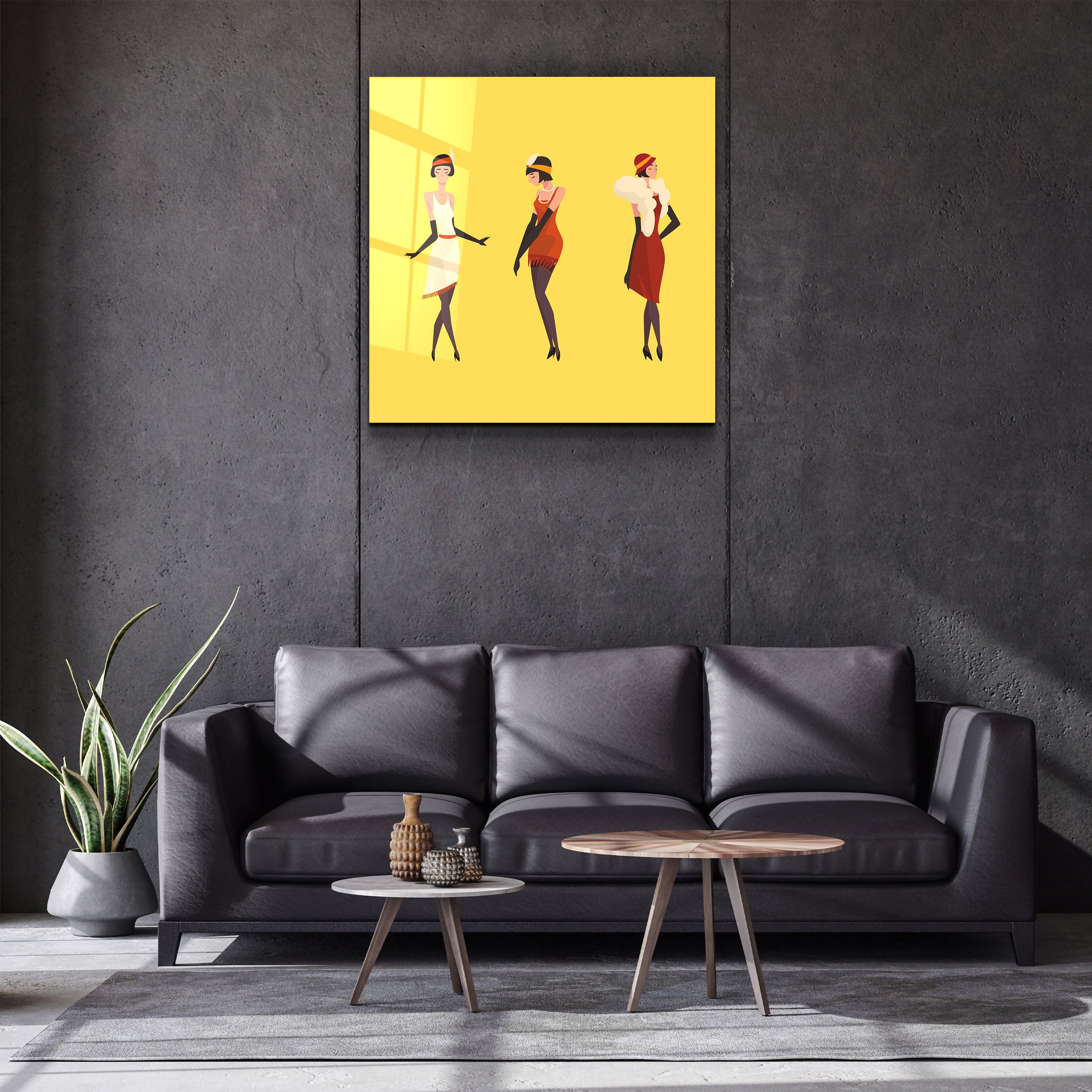 ・"Three Women In The Yellow"・Glass Wall Art