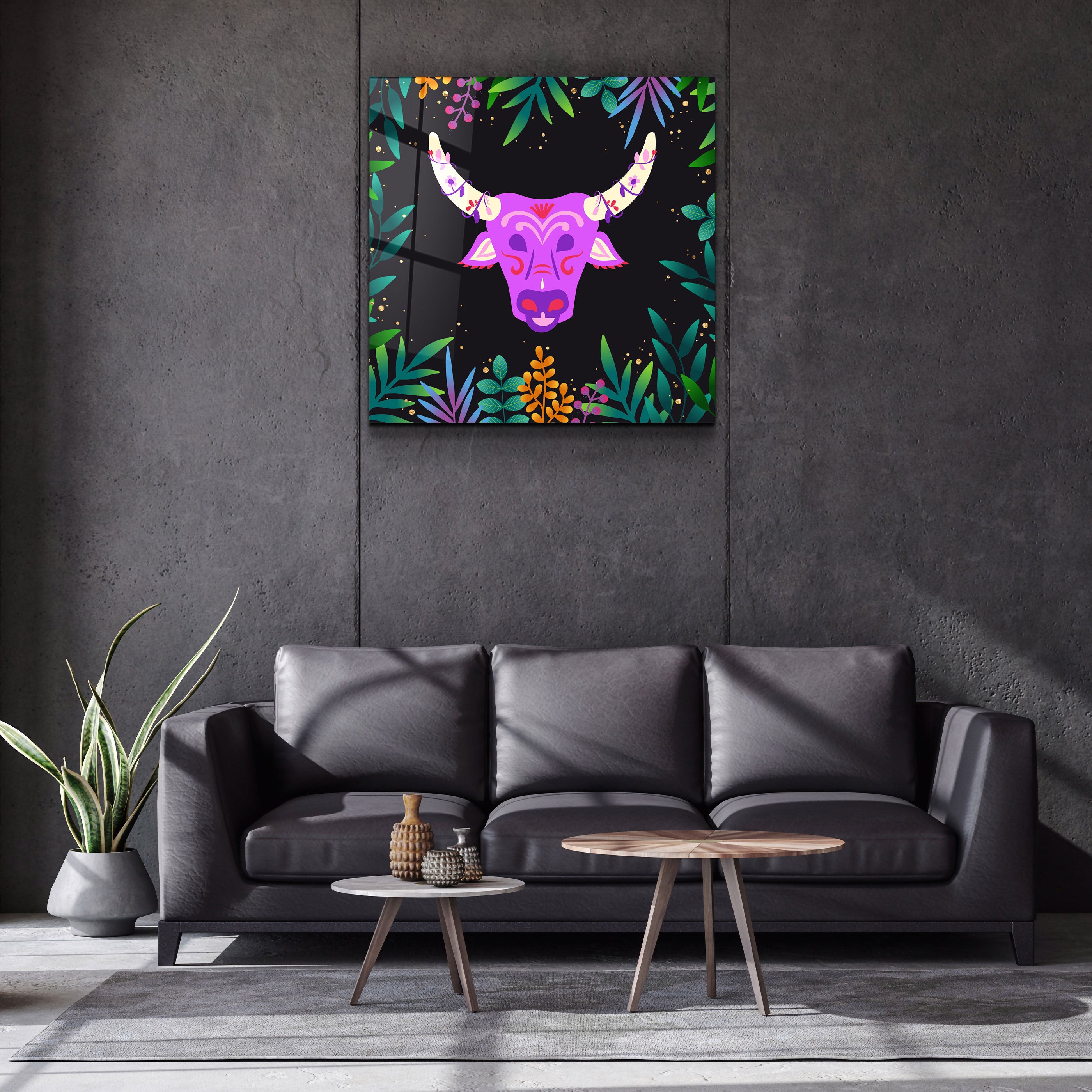 ・"Animal Republic-Wild Cattle"・Designers Collection Glass Wall Art