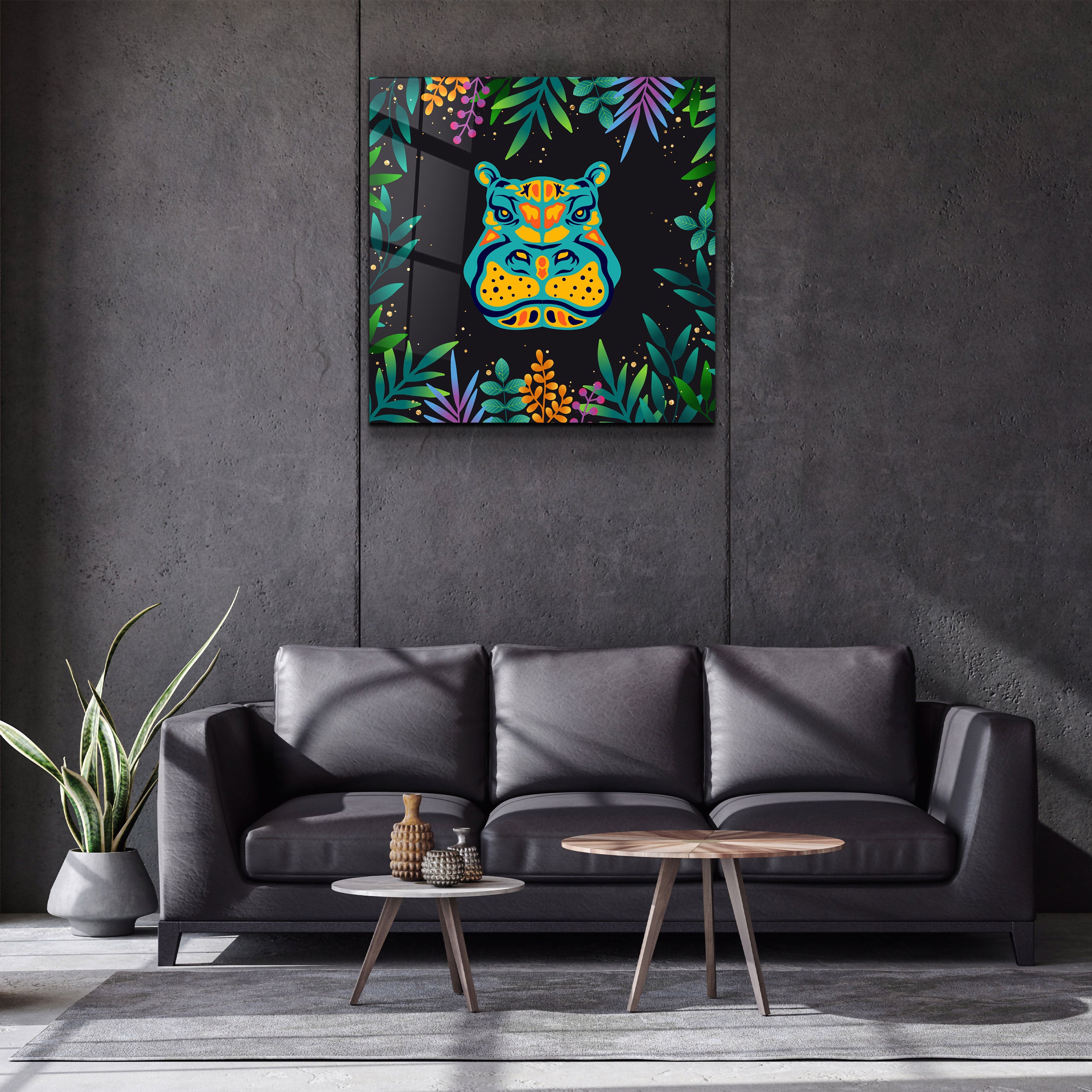 ・"Animal Republic-Hippo"・Art mural en verre de la collection Designers