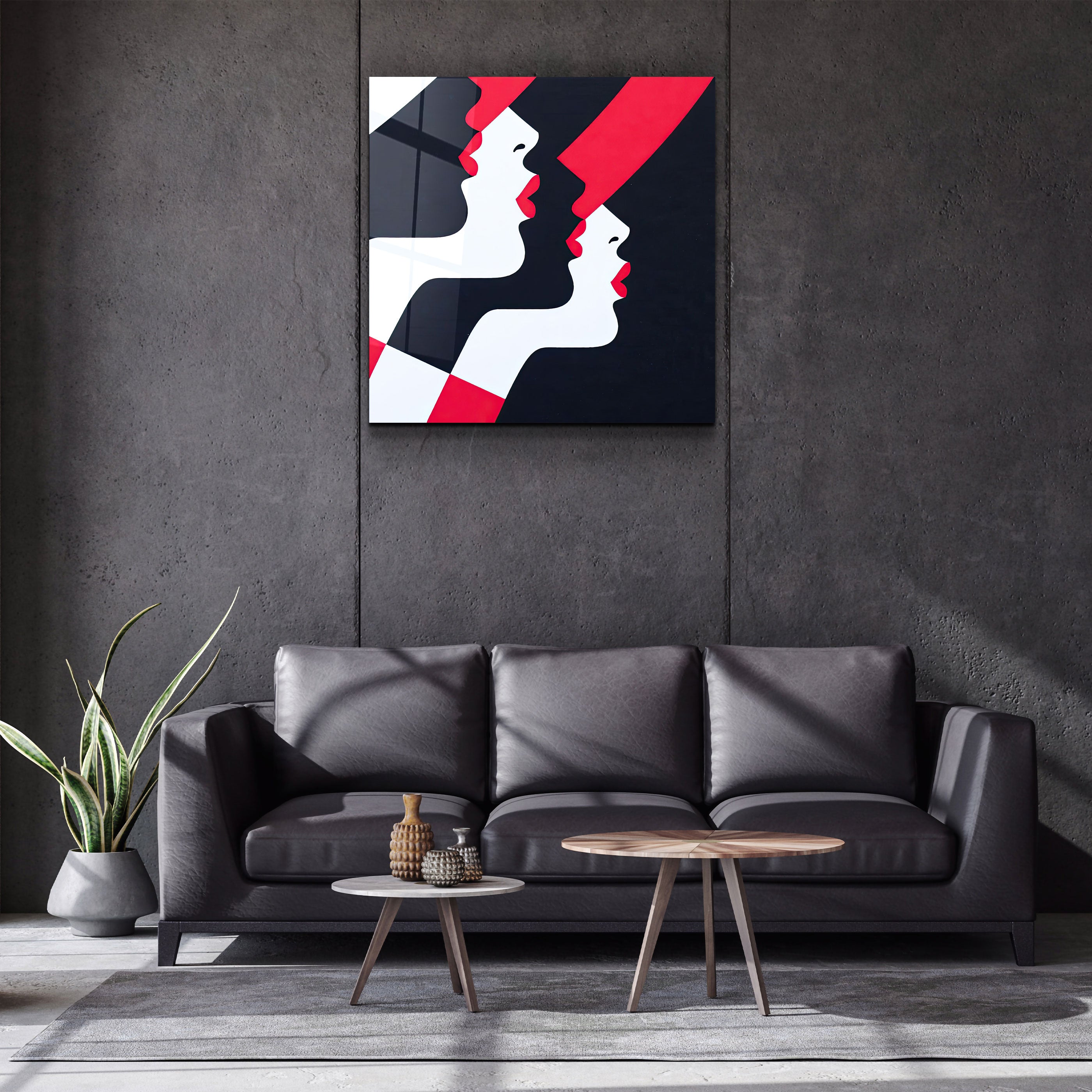 ."Retro Hats and Red Lips". Designer's Collection Glass Wall Art