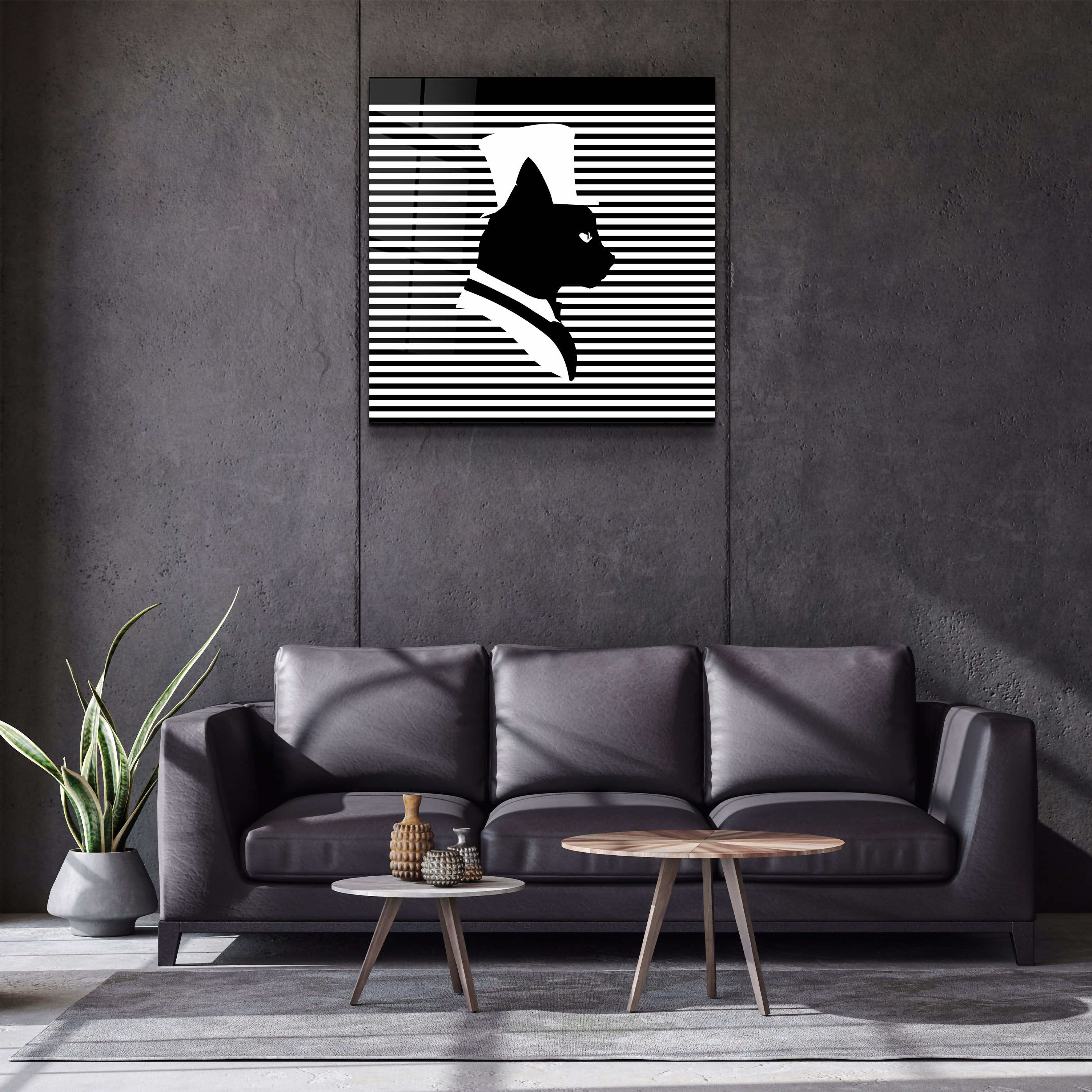 ."Cat and Hat". Designer's Collection Glass Wall Art