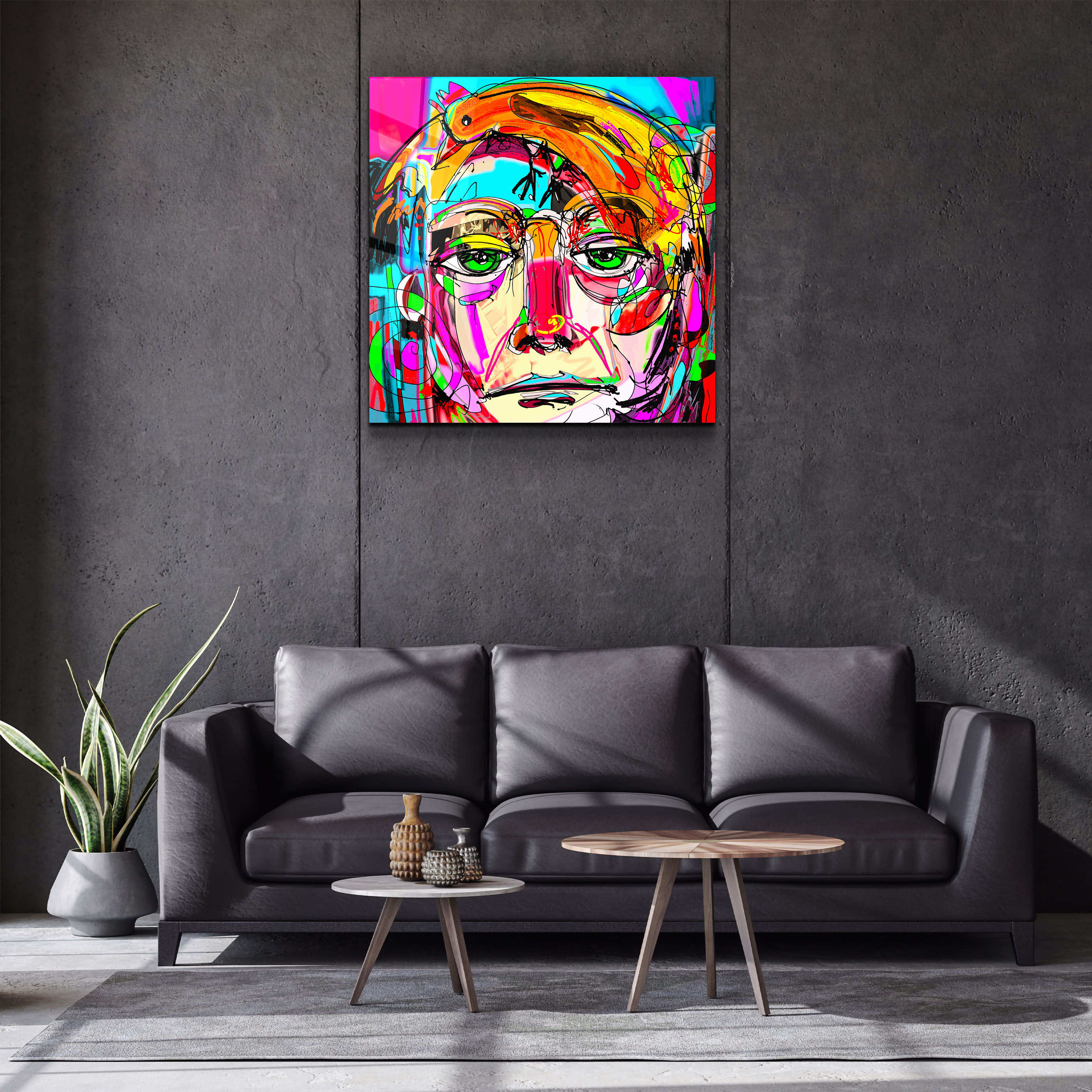 ."Face Illustration-Abstract". Designer's Collection Glass Wall Art