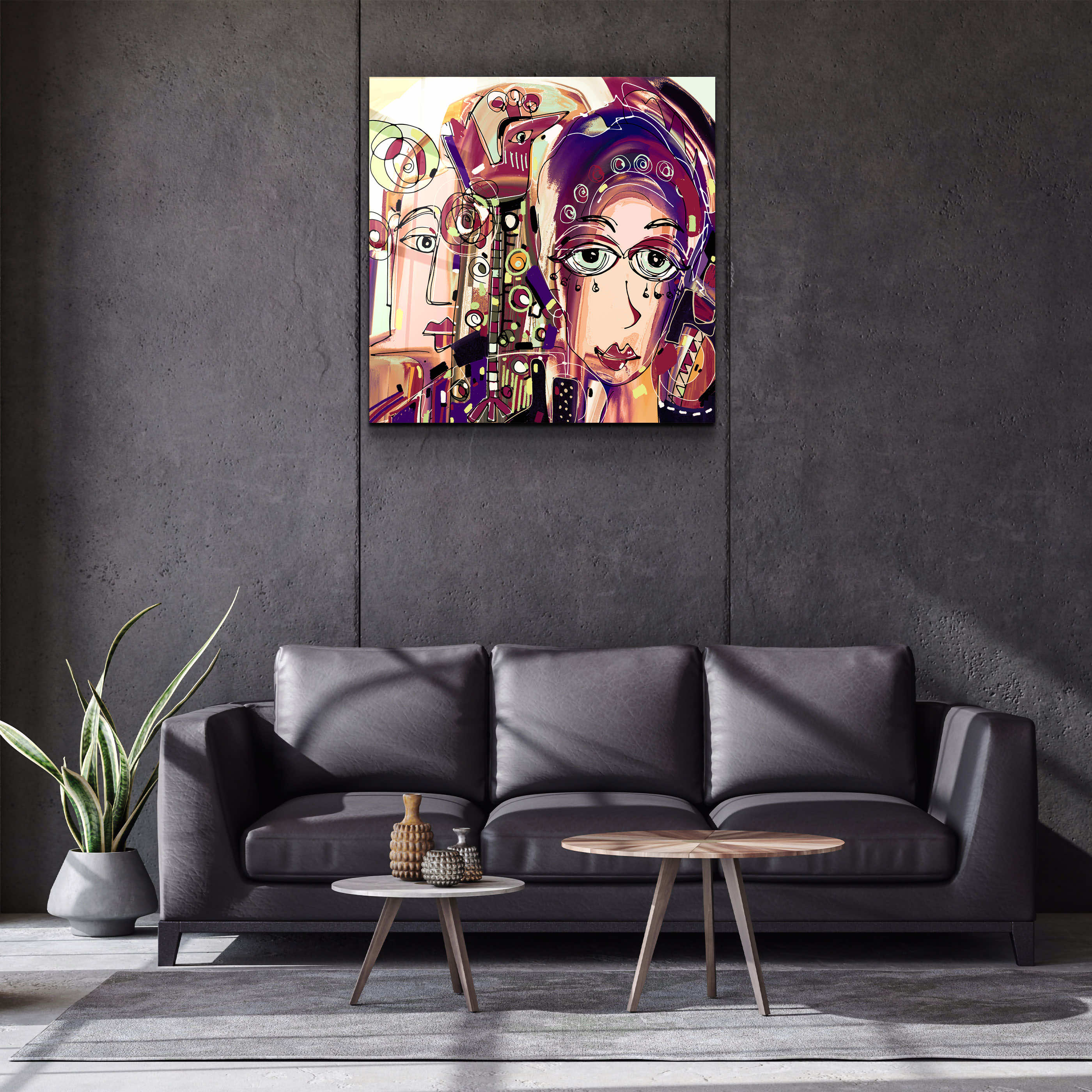."Faces Illustration-Abstract". Designer's Collection Glass Wall Art