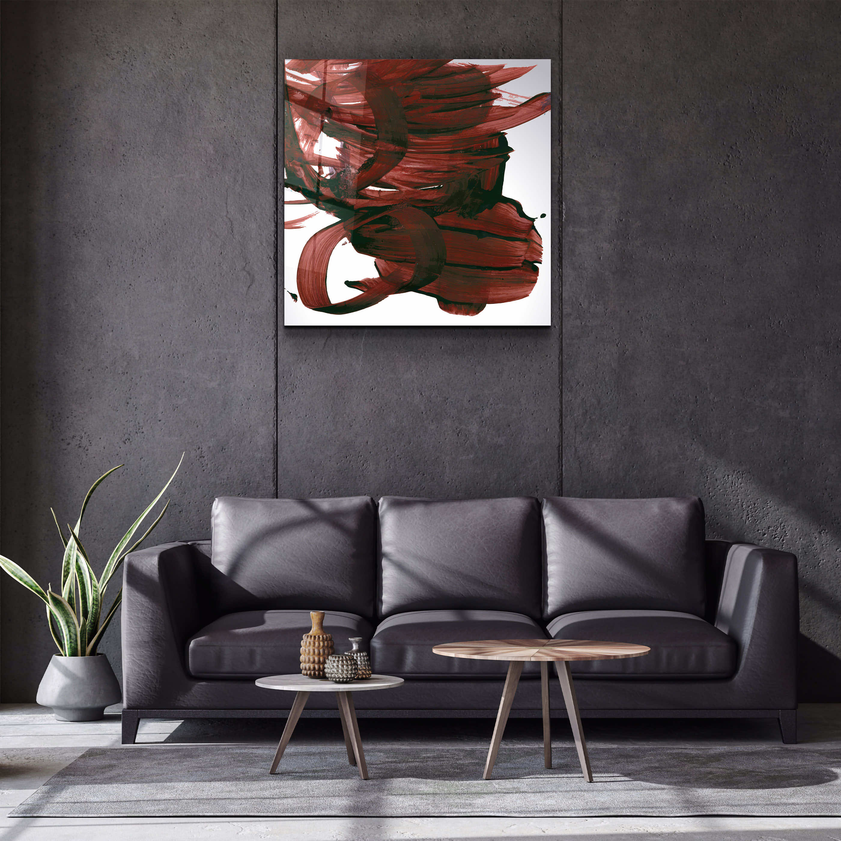 ."Dark Red Abstract Brush Strokes". Designer's Collection Glass Wall Art