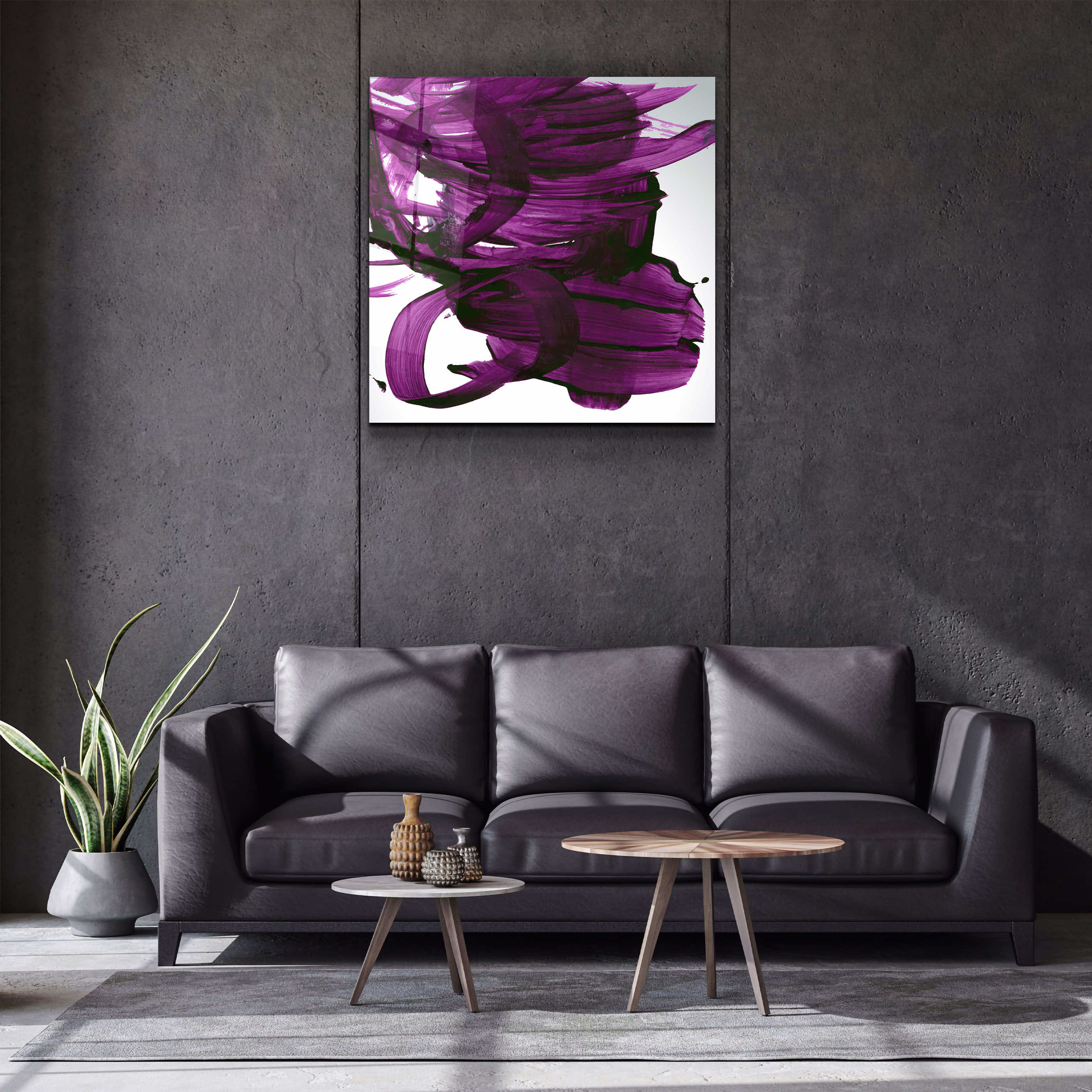 ."Purple Abstract Brush Strokes". Designer's Collection Glass Wall Art