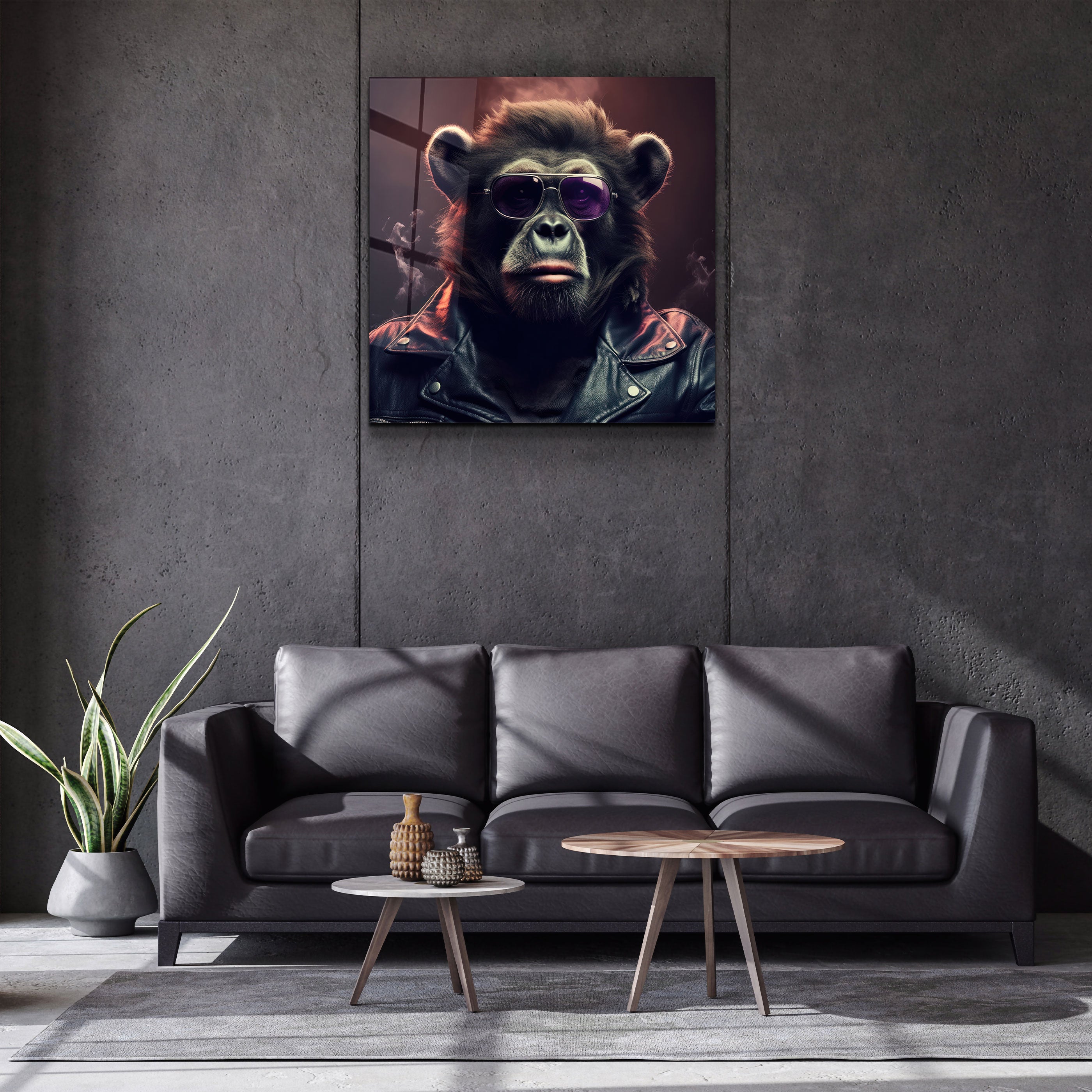 ."Bear Monkey". Designers Collection Glass Wall Art