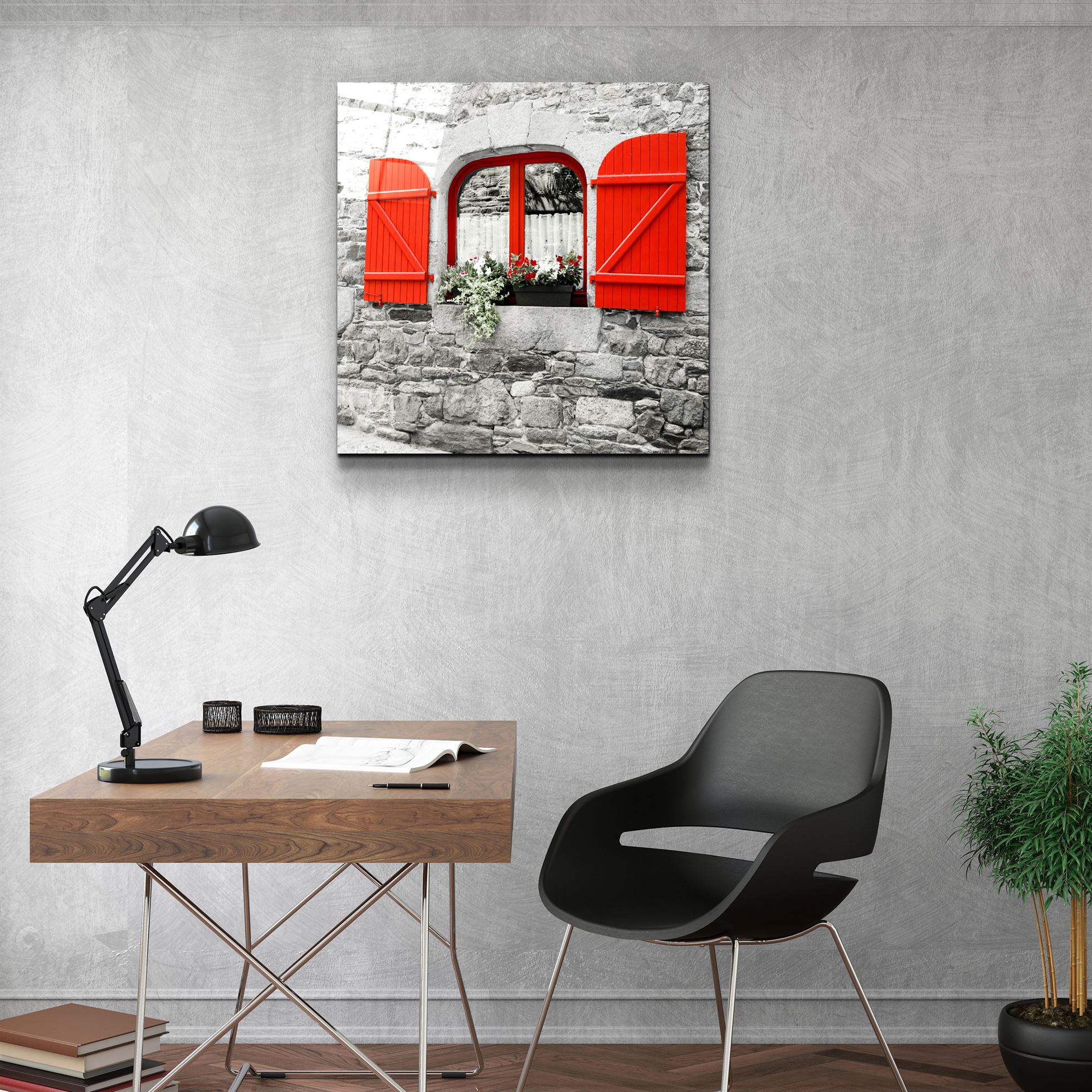 ・"Red Window"・Glass Wall Art