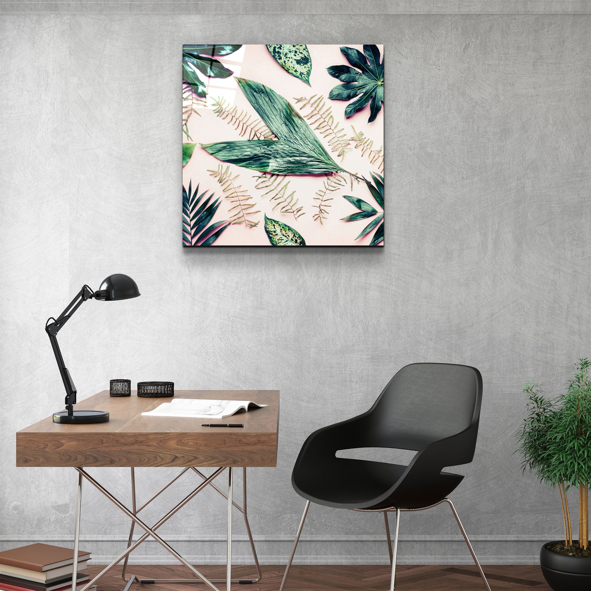 ・"Tropical Leaves"・Glass Wall Art