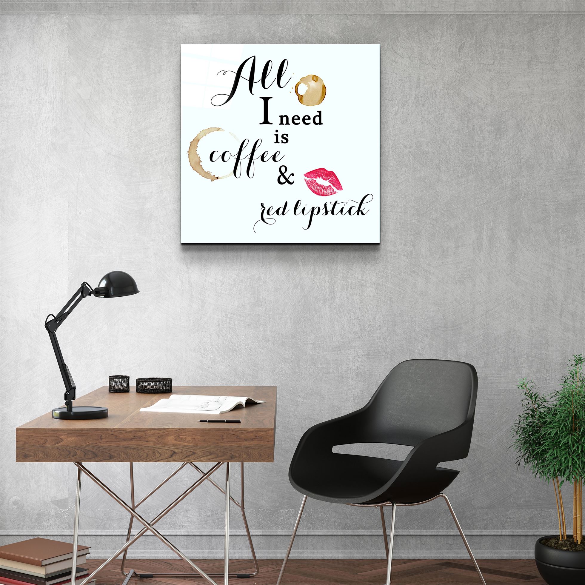 ・"All I need is coffee and red lipstick"・Glass Wall Art