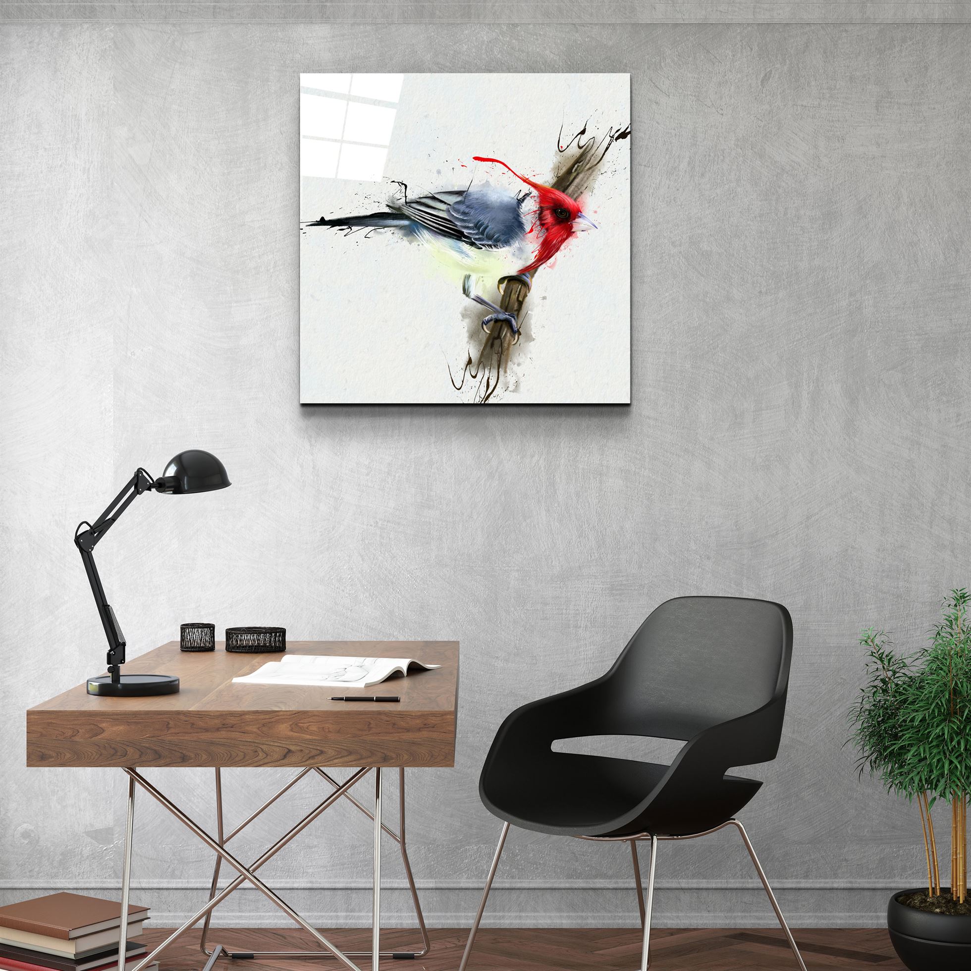 ・"Oiseau rouge"・Art mural en verre