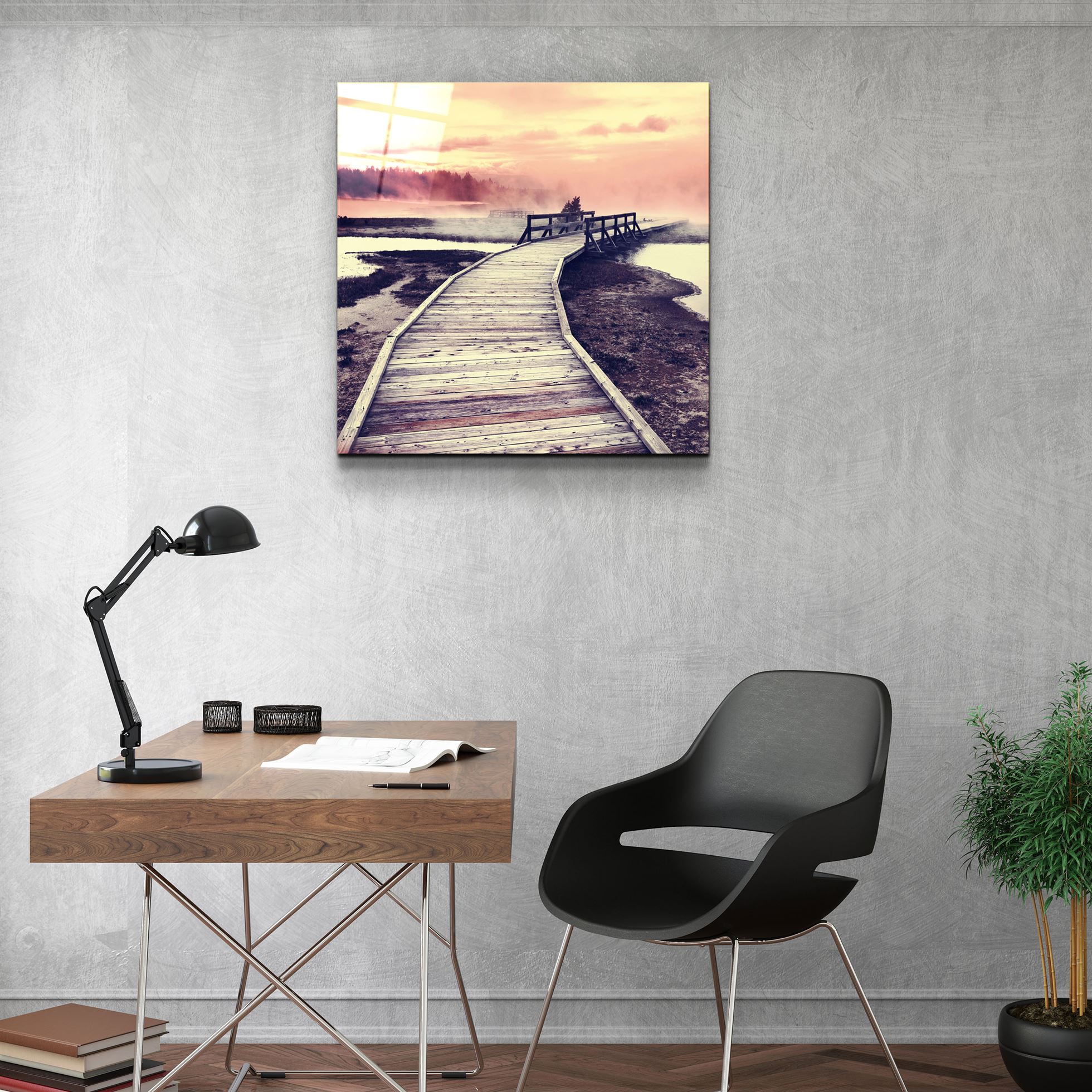 ・"Paysage au coucher du soleil"・Art mural en verre