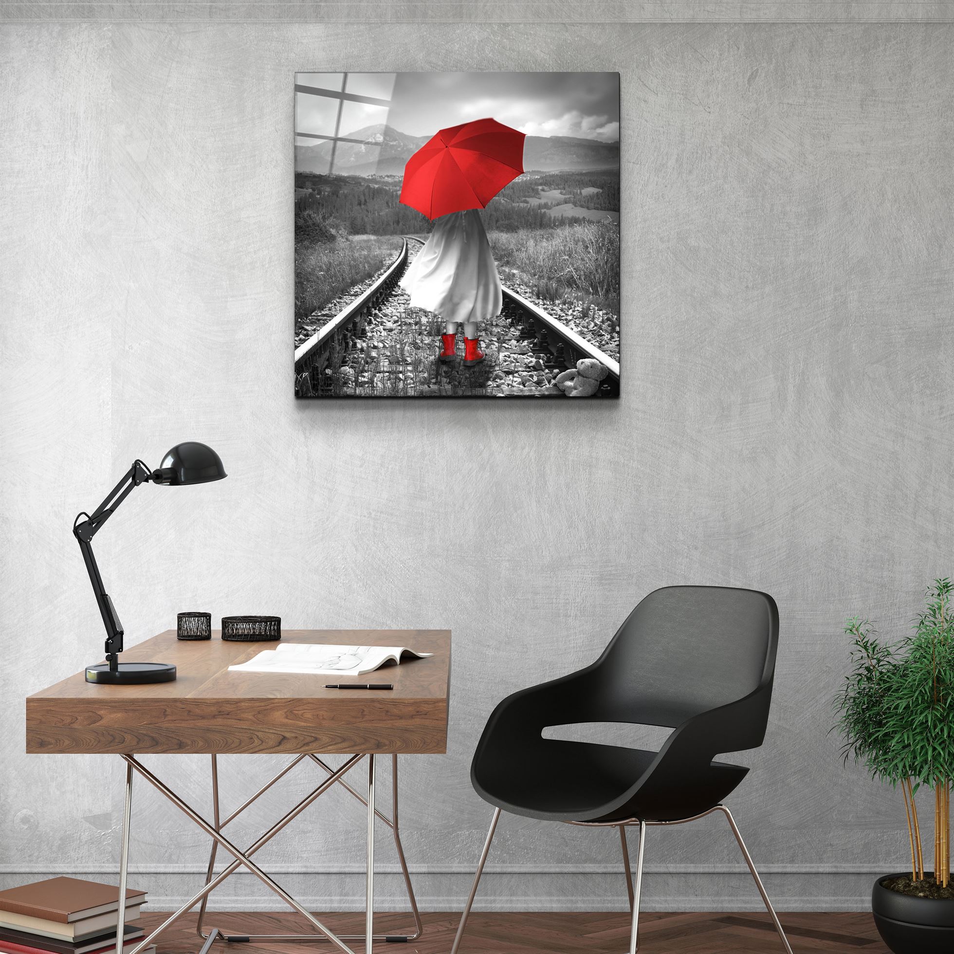 ・"Girl with Red Umbrella"・Glass Wall Art