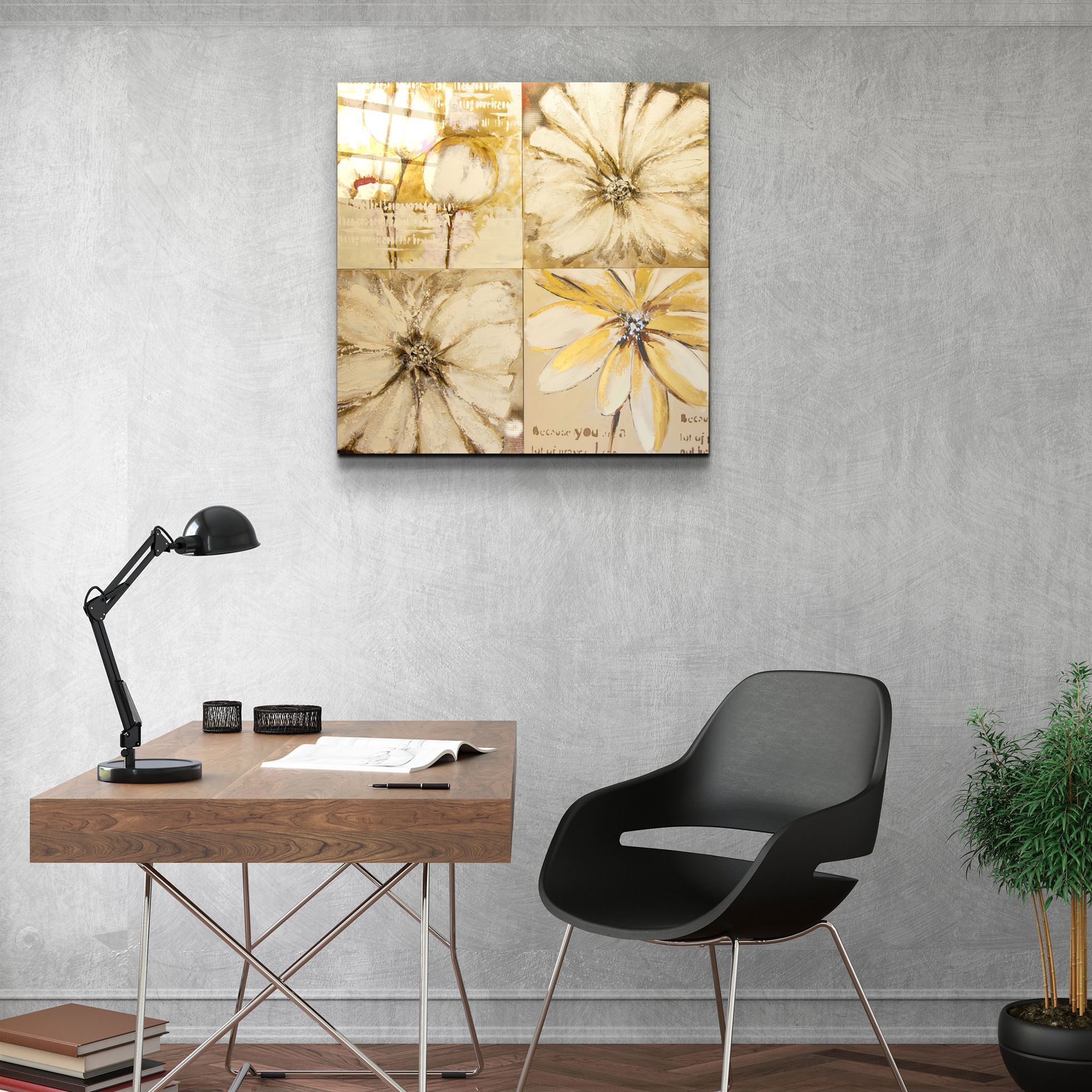 ・"Abstract Yellow Flowers"・Glass Wall Art