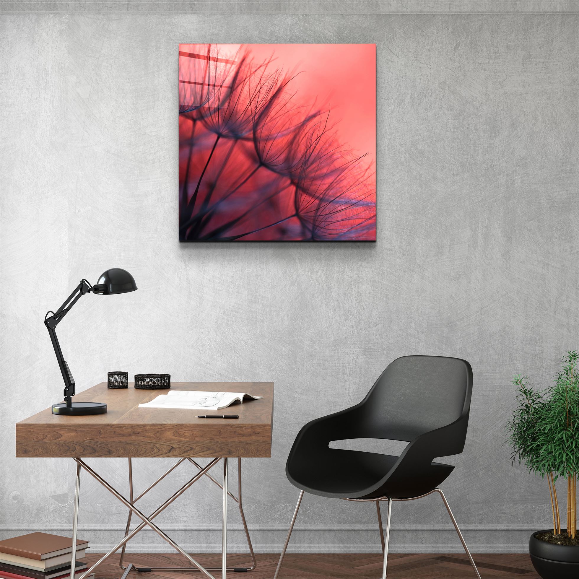 ・"Fleur et coucher de soleil"・Art mural en verre