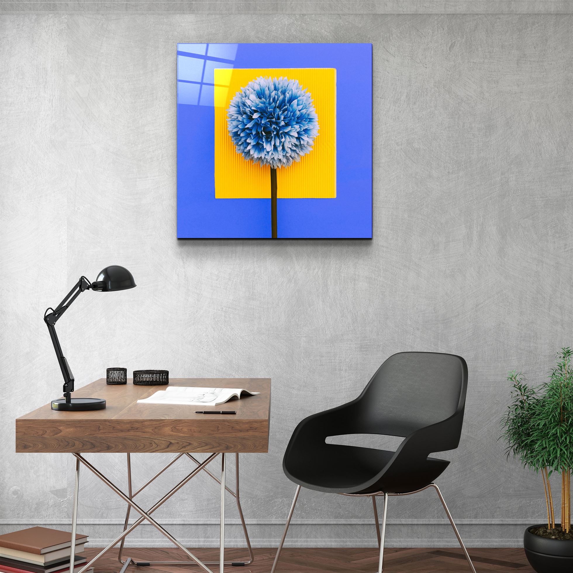 ・"Blue Flower"・Glass Wall Art