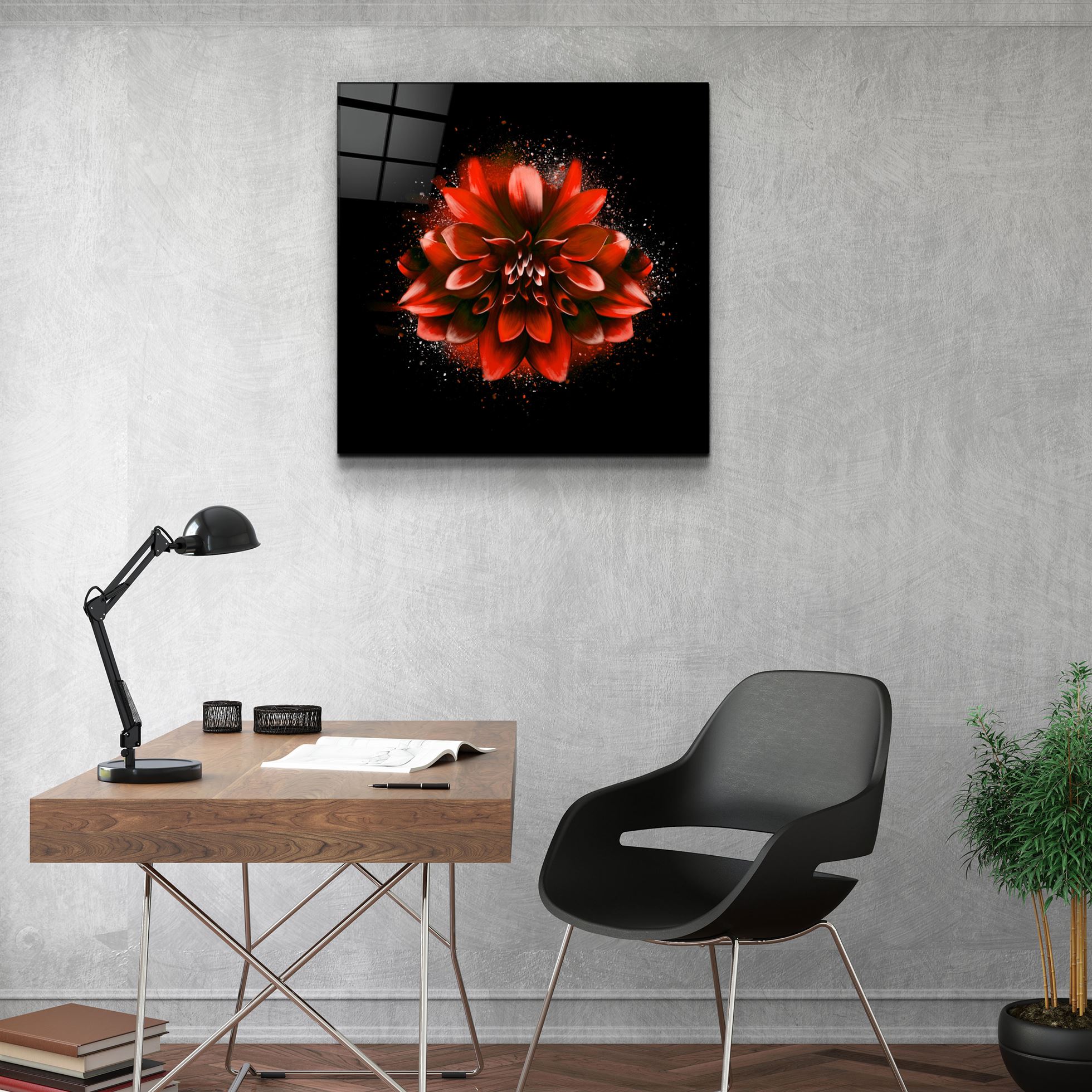 ・"Fleur rouge"・Art mural en verre