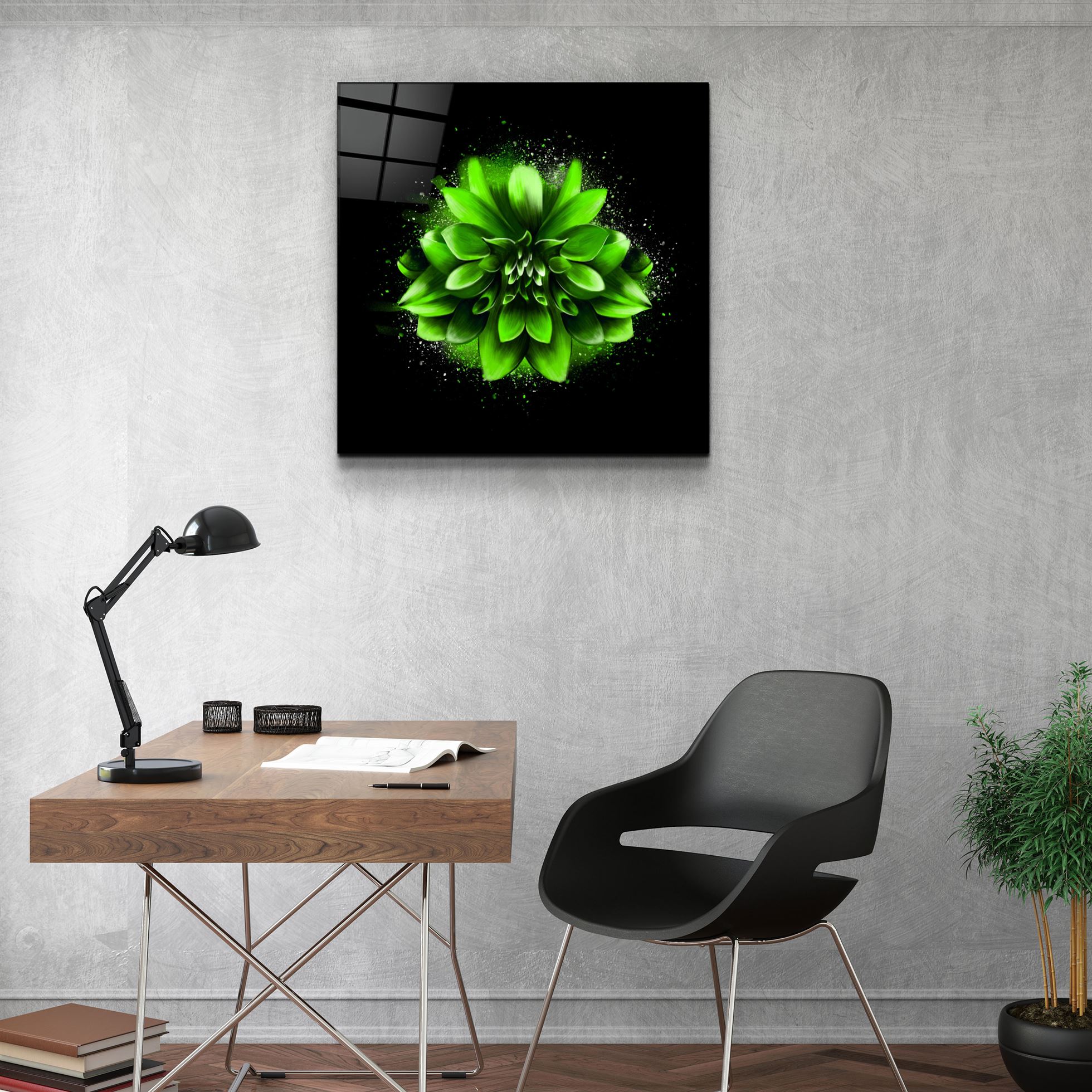 ・"Green Flower"・Glass Wall Art