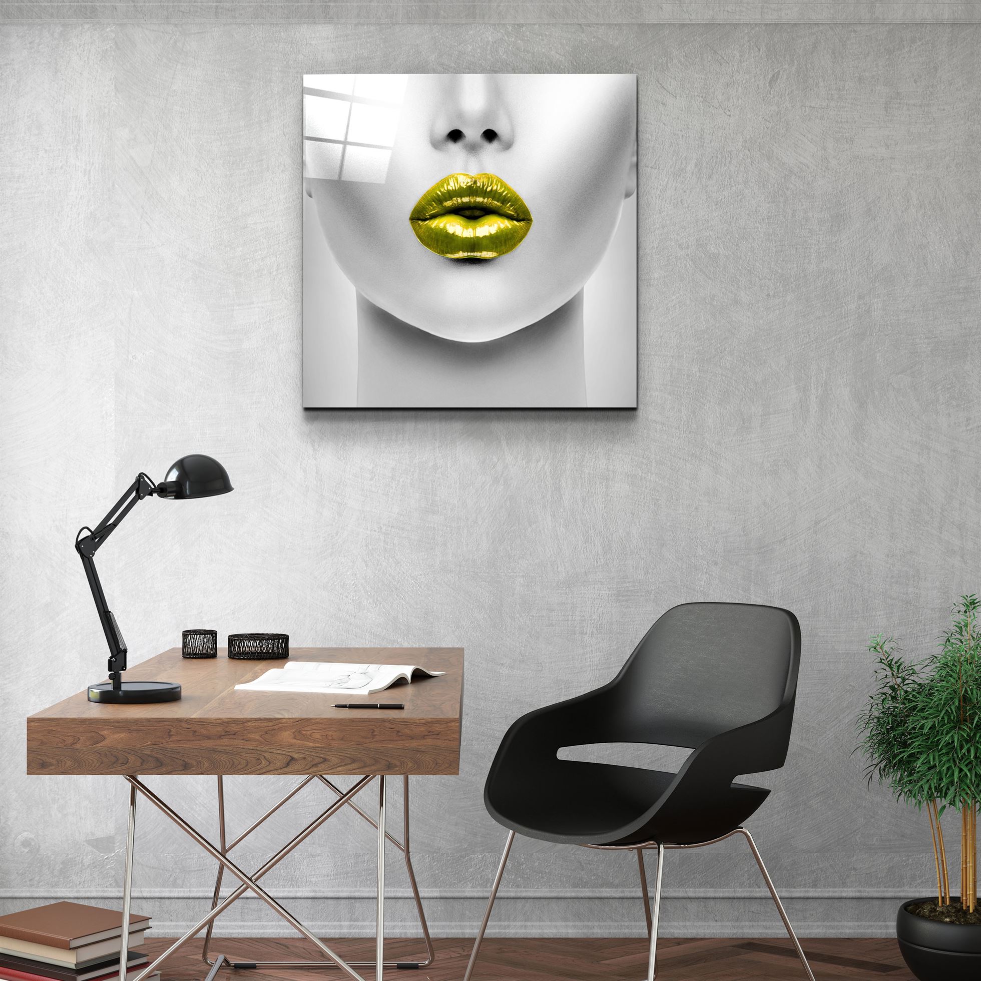 ・"Yellow Lips"・Glass Wall Art