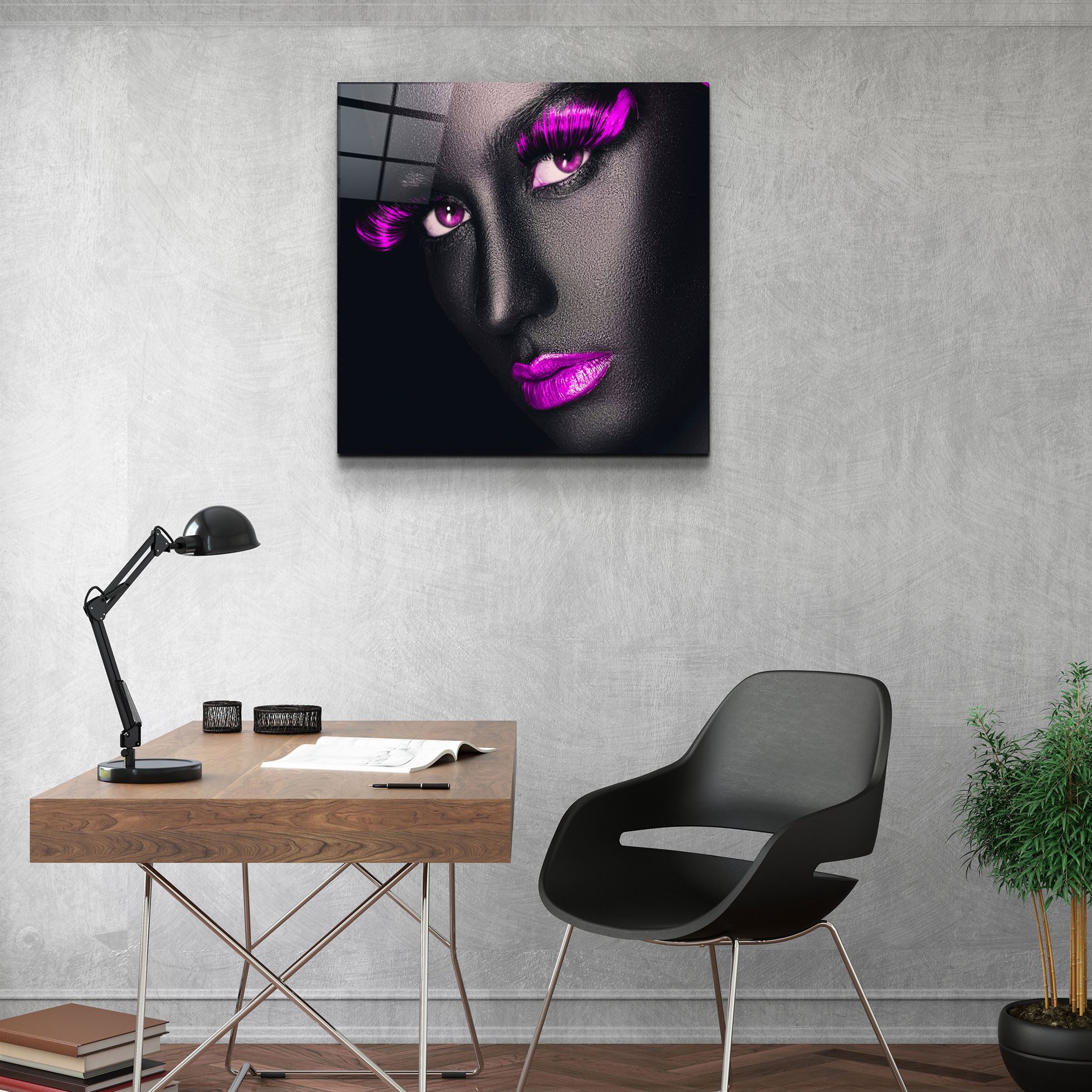 ・"Pink Lips and Eyes"・Glass Wall Art