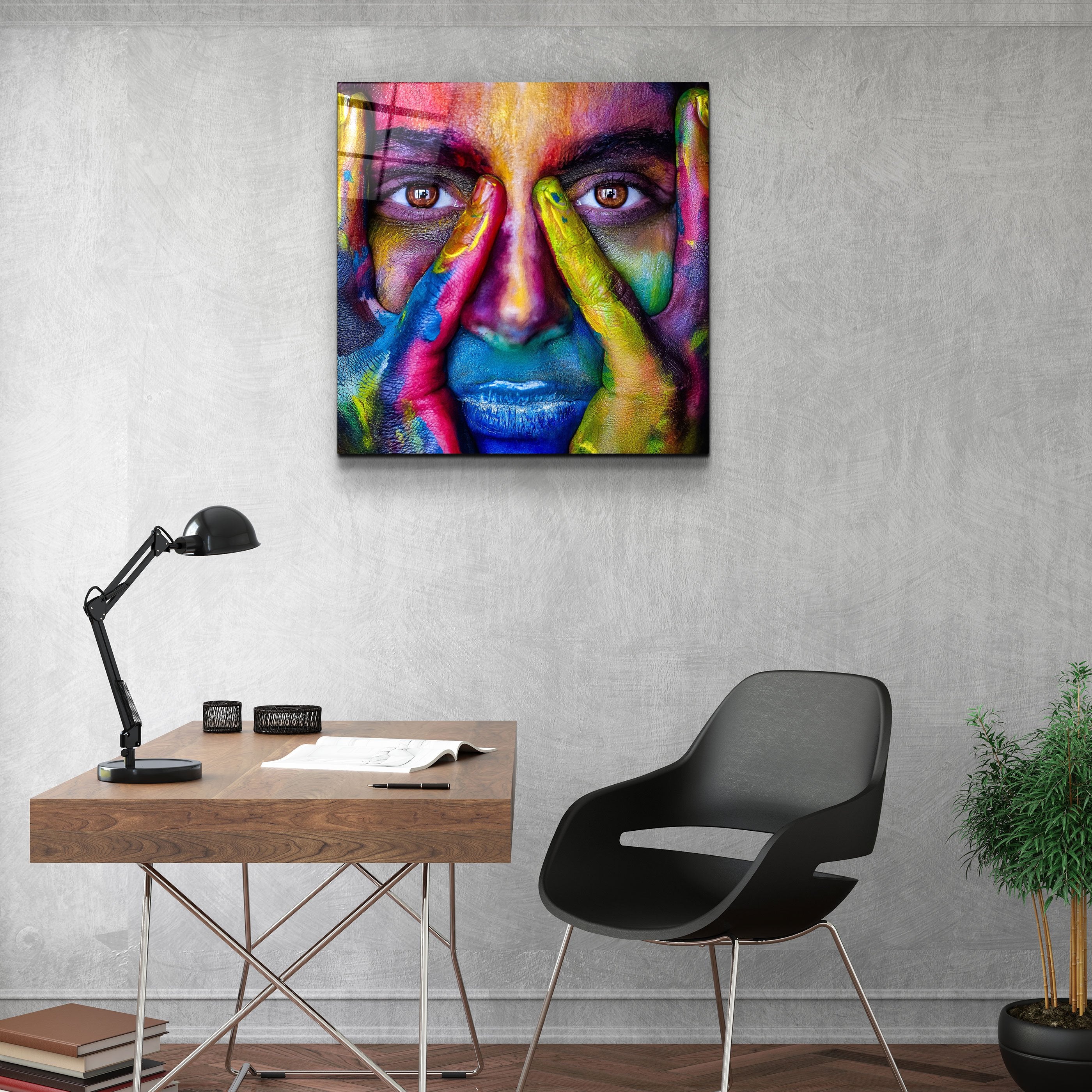 ・"Abstract Colorful Face"・Glass Wall Art