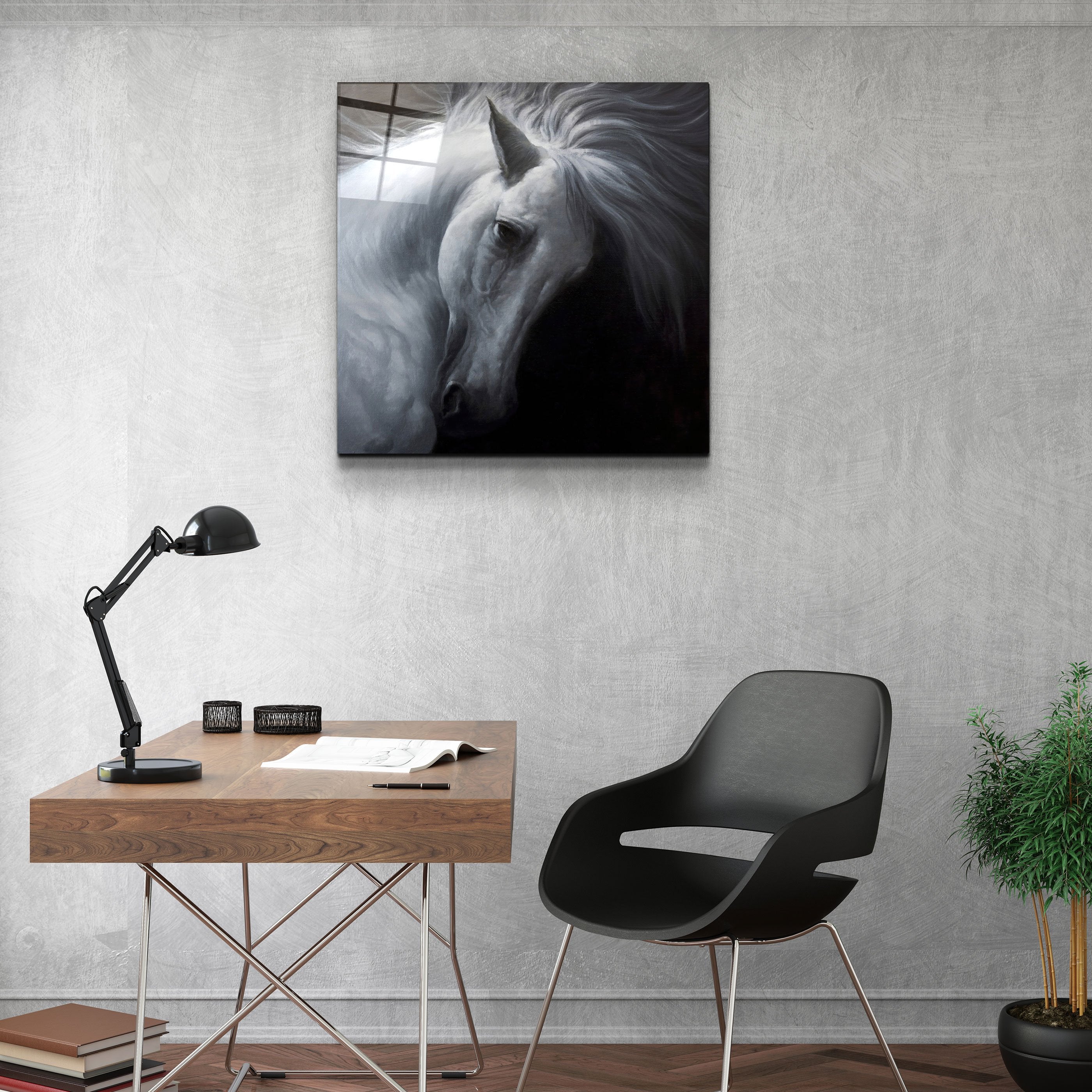 ・"Abstract White Horse"・Glass Wall Art