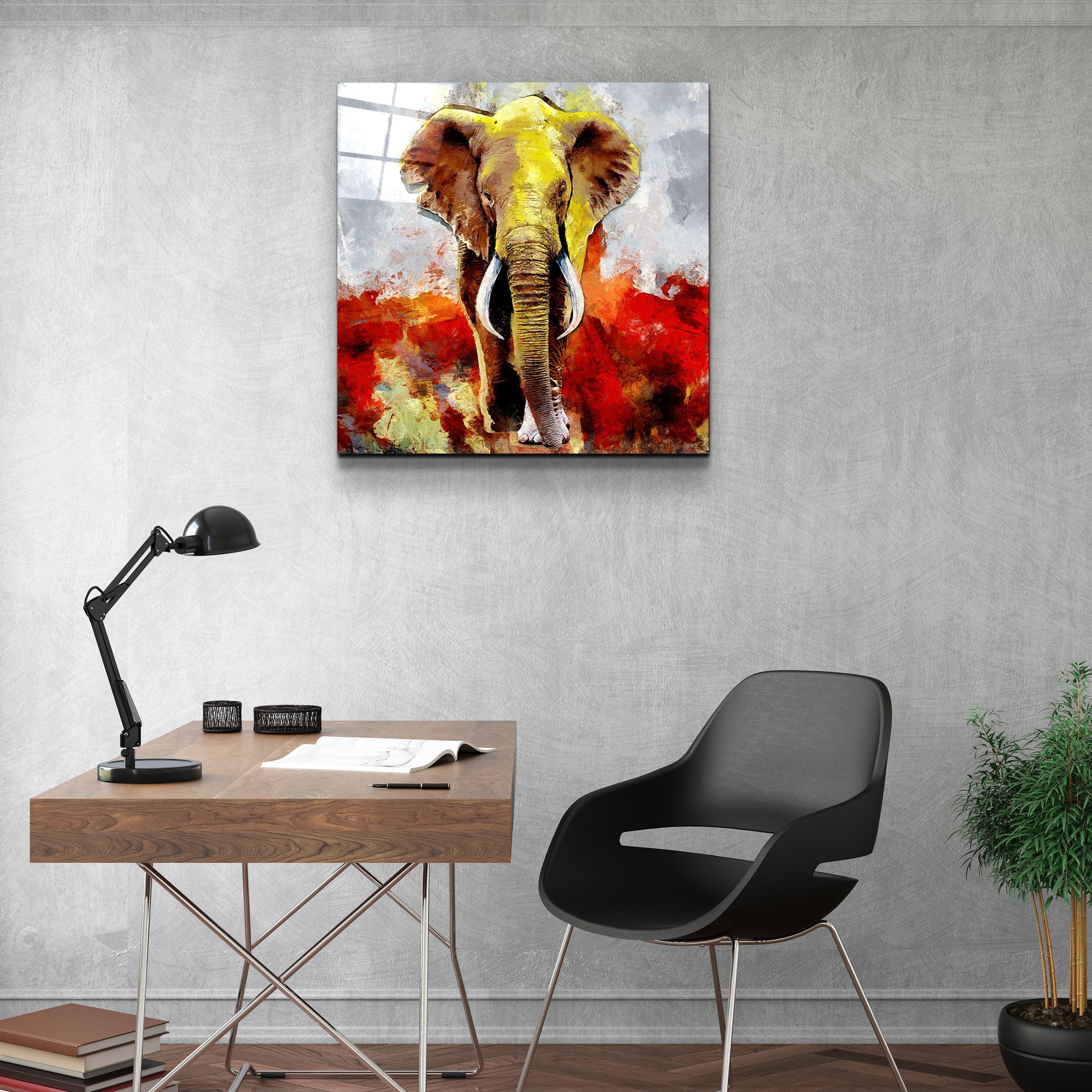 ・"Abstract Colorful Elephant"・Glass Wall Art