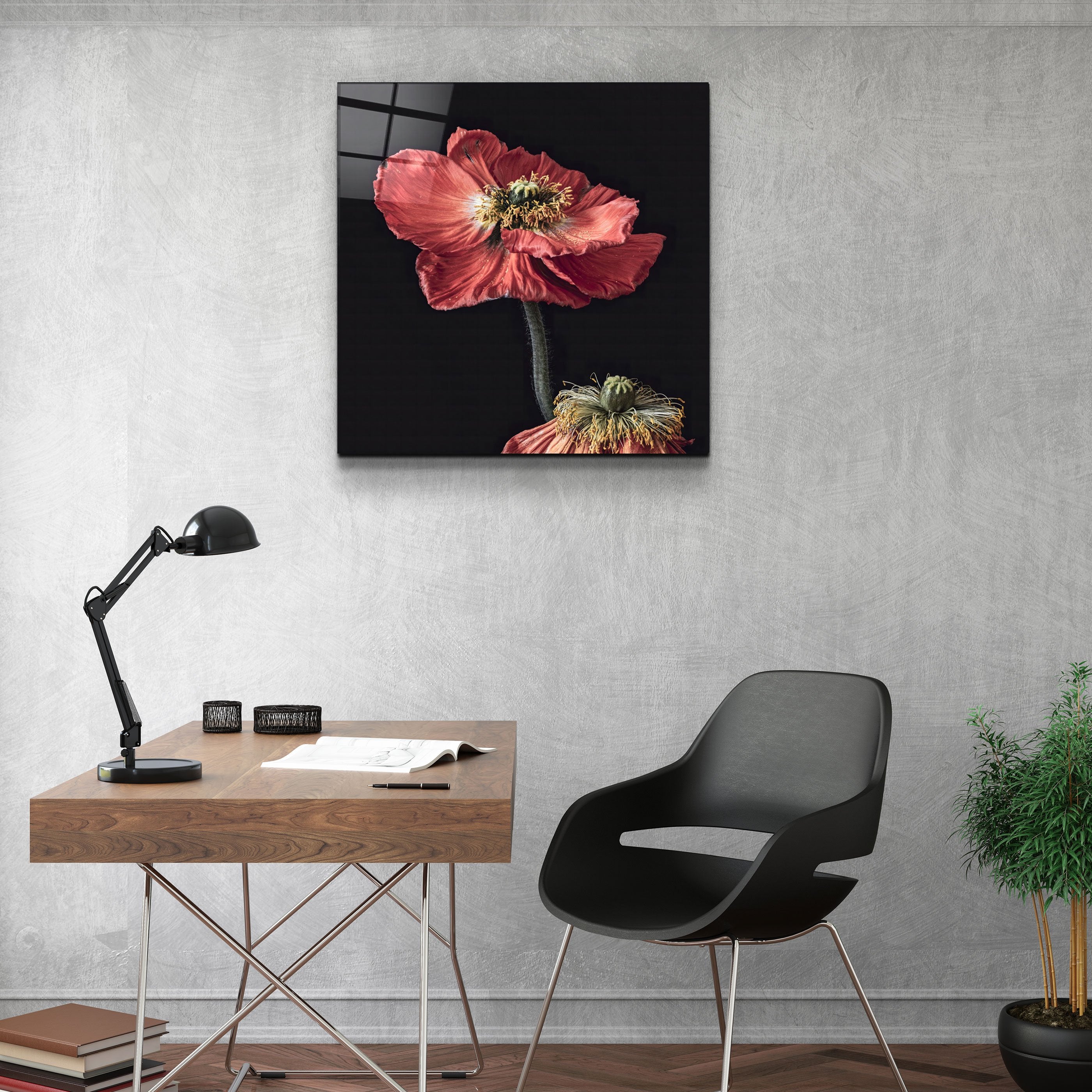 ・"Fleurs rouges"・Art mural en verre