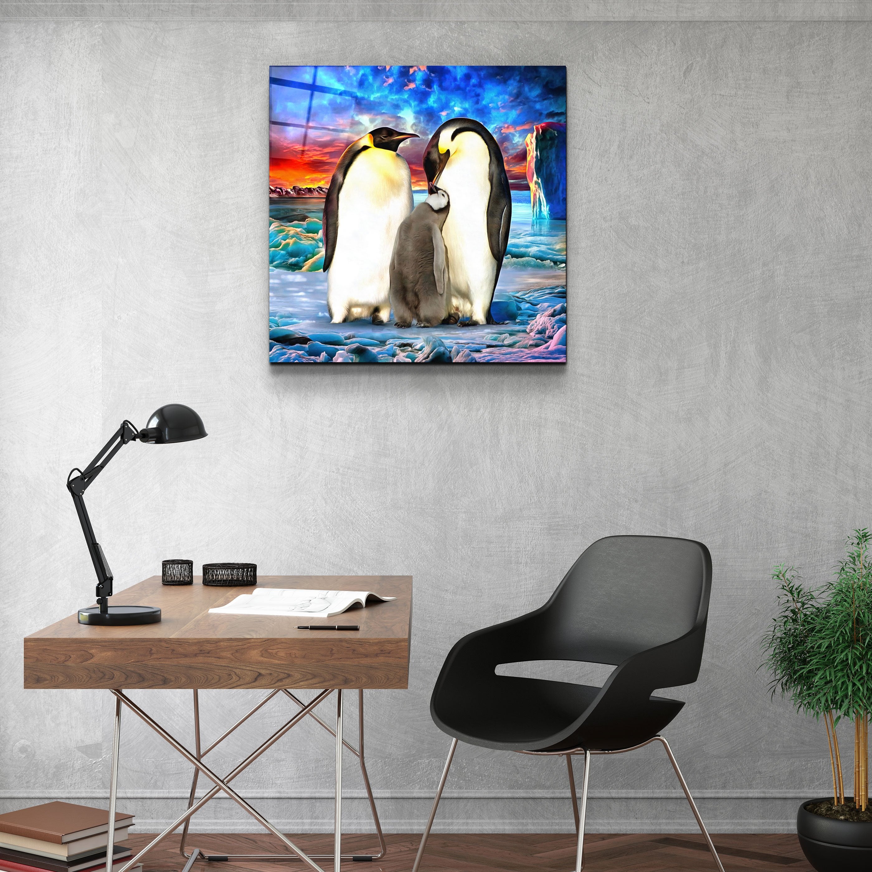 ・"Penguin Family"・Glass Wall Art